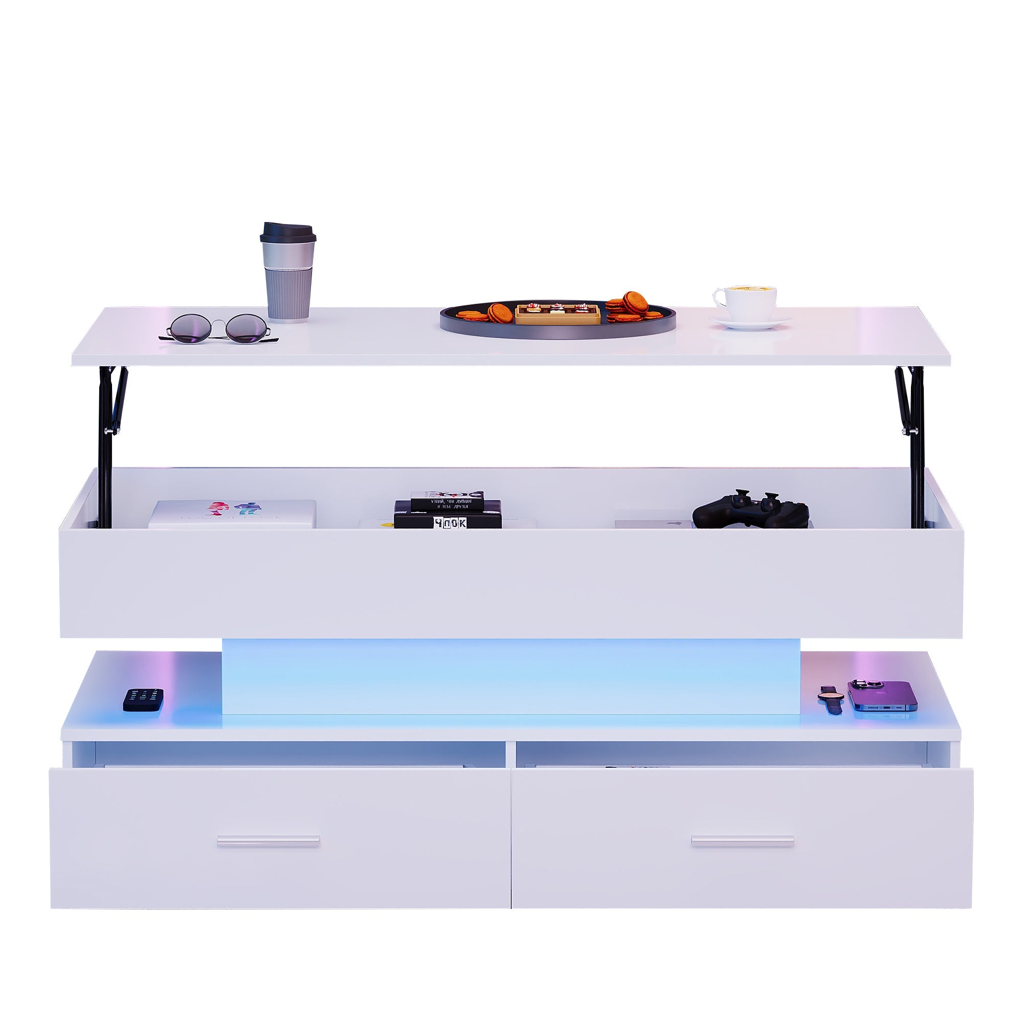Logidon Hydraulisch in hoogte verstelbare salontafel 100x50x44 cm Wit LED