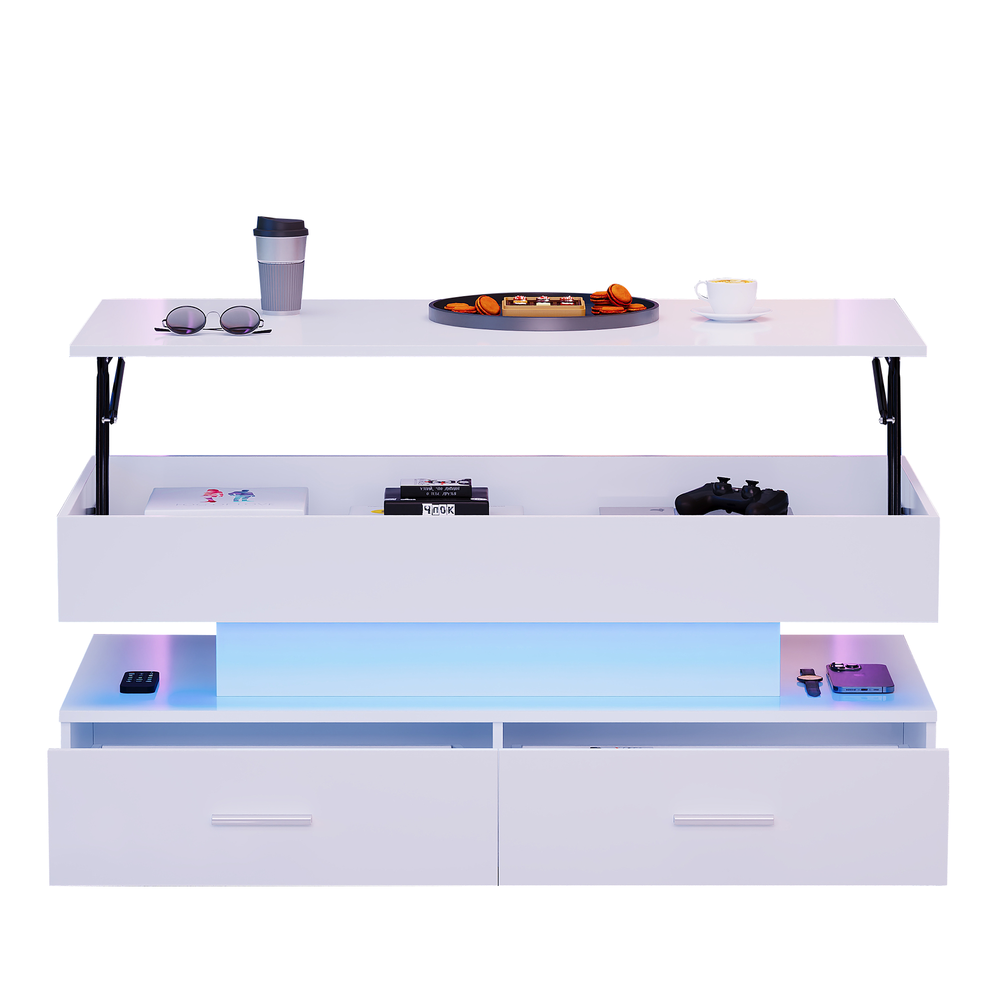Logidon Hydraulisch in hoogte verstelbare salontafel 100x50x44 cm Wit LED