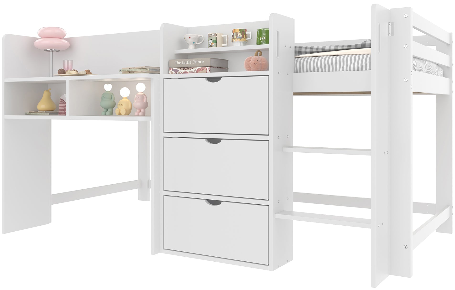 Logidon halfhoogslaper 90x200 cm wit opbergruimte entertainment
