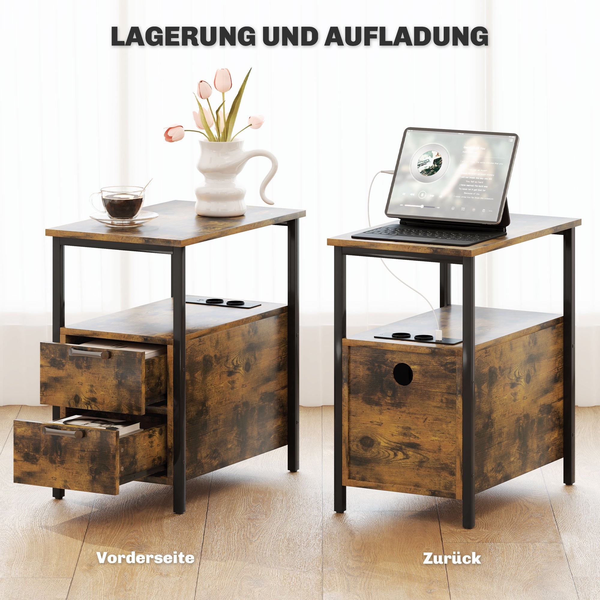 Logidon bijzettafel met laadstation en USB-aansluitingen 2 lades
