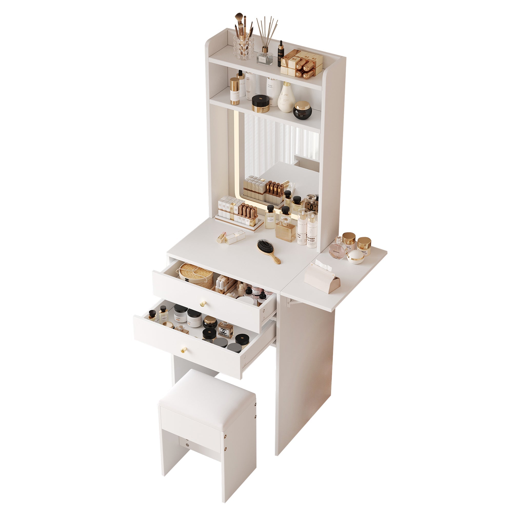 Logidon Kaptafel Verstelbaar LED-verlichting Wit 75×156×45 cm