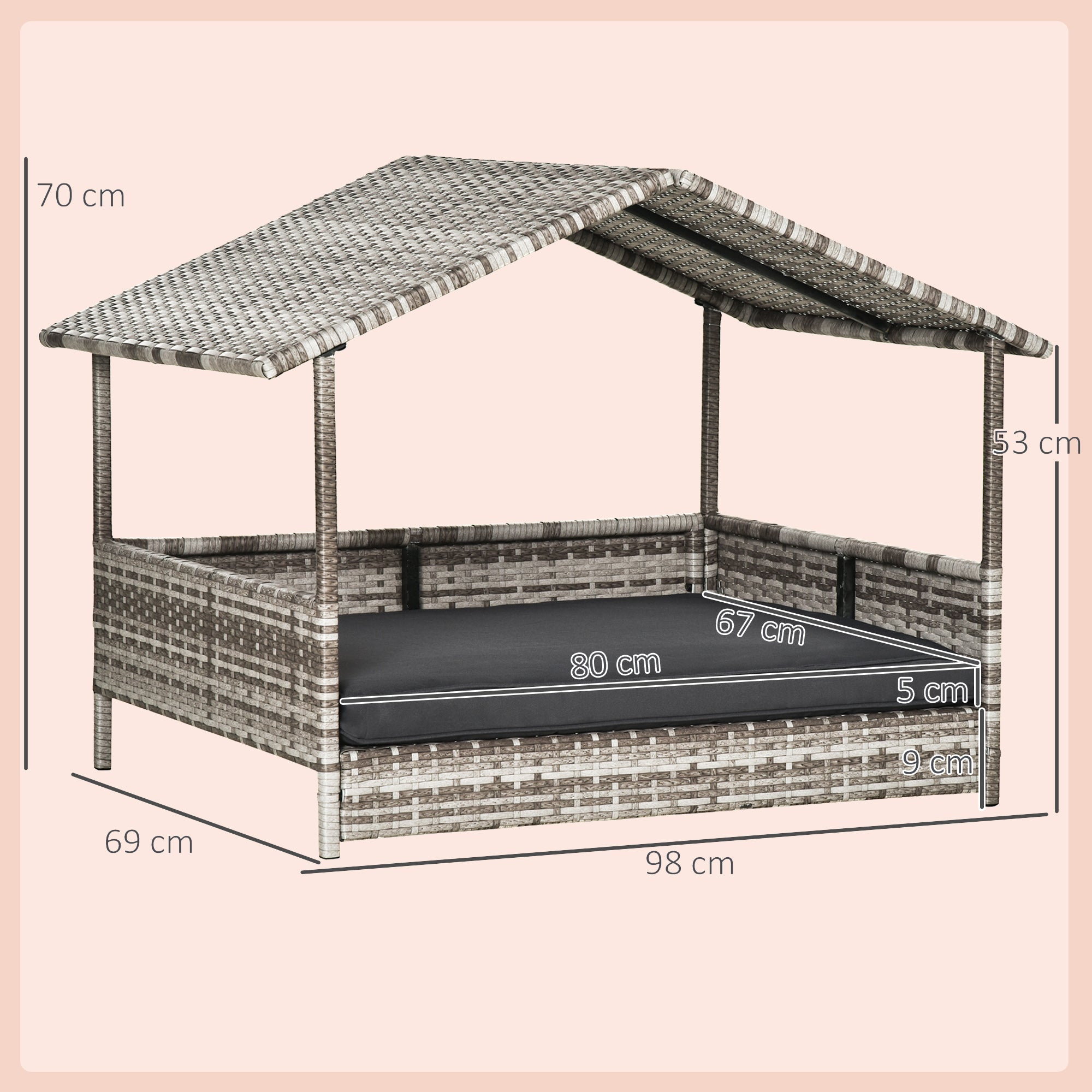 Logidon Rotan Hondenkennel met Kussen Grijs 69x98x70 cm
