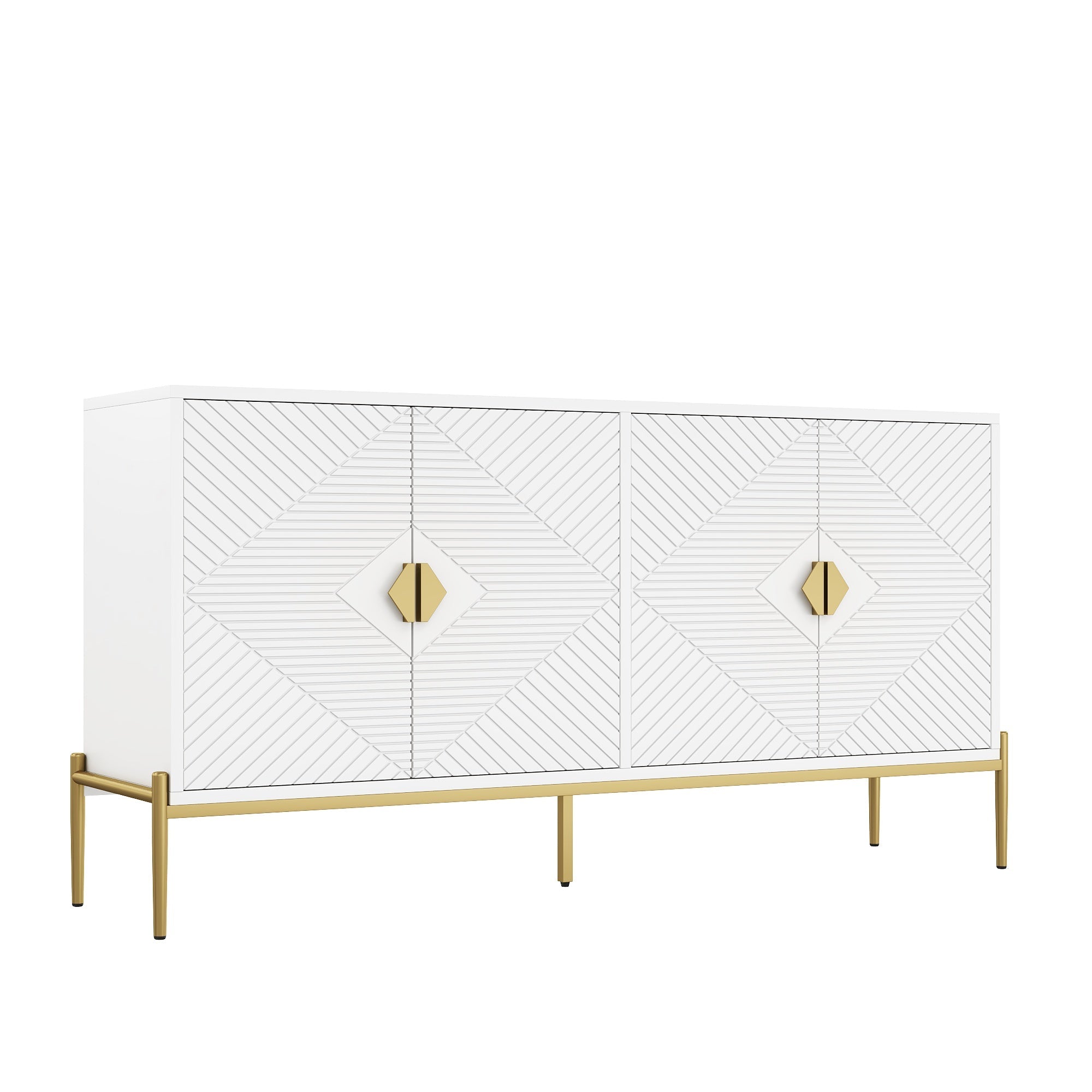 Logidon Modern dressoir wit met gouden details, 4 deuren, 162x40x80