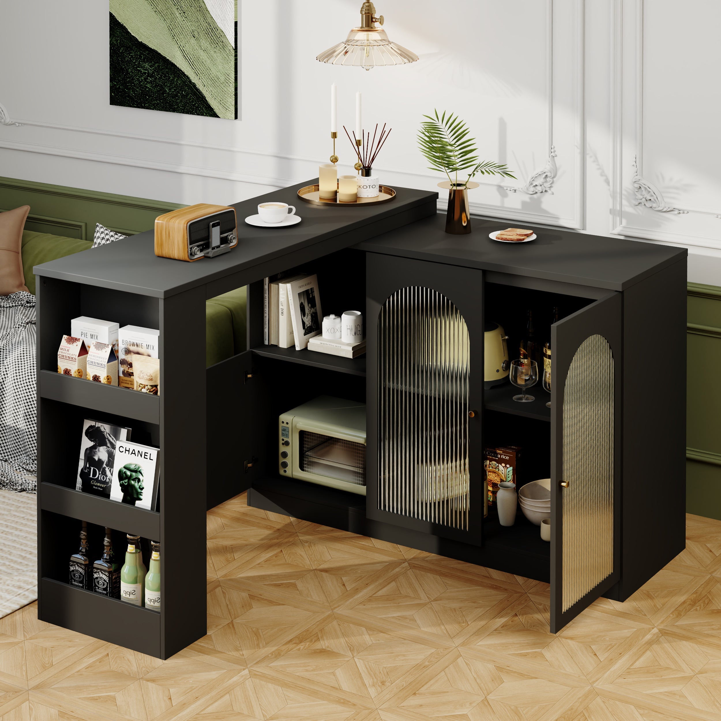 Logidon 360° Rotating Bar Table Black 120x40x97 cm Glass Doors