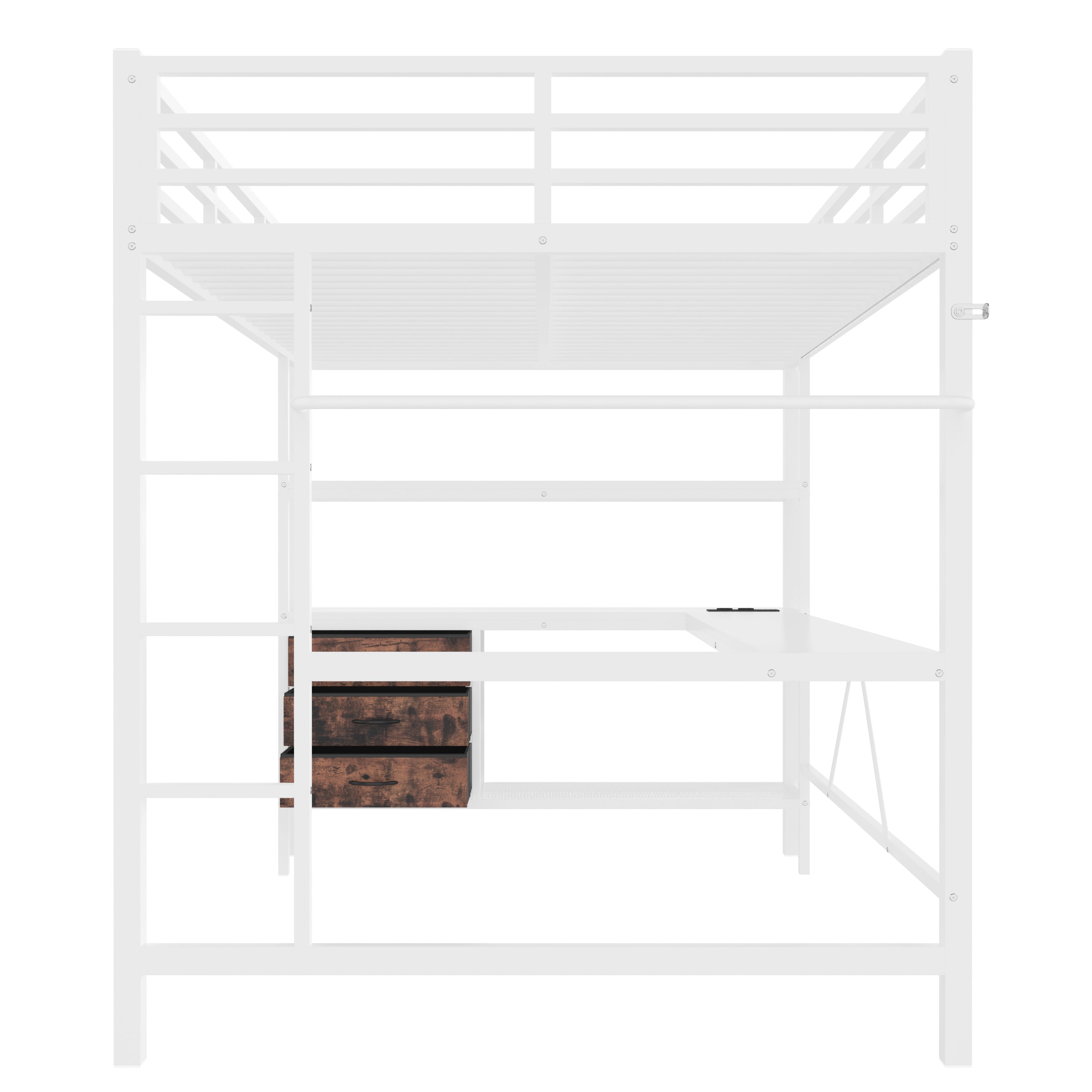Logidon loft bed 140x200 with LED lighting USB socket 3 drawers