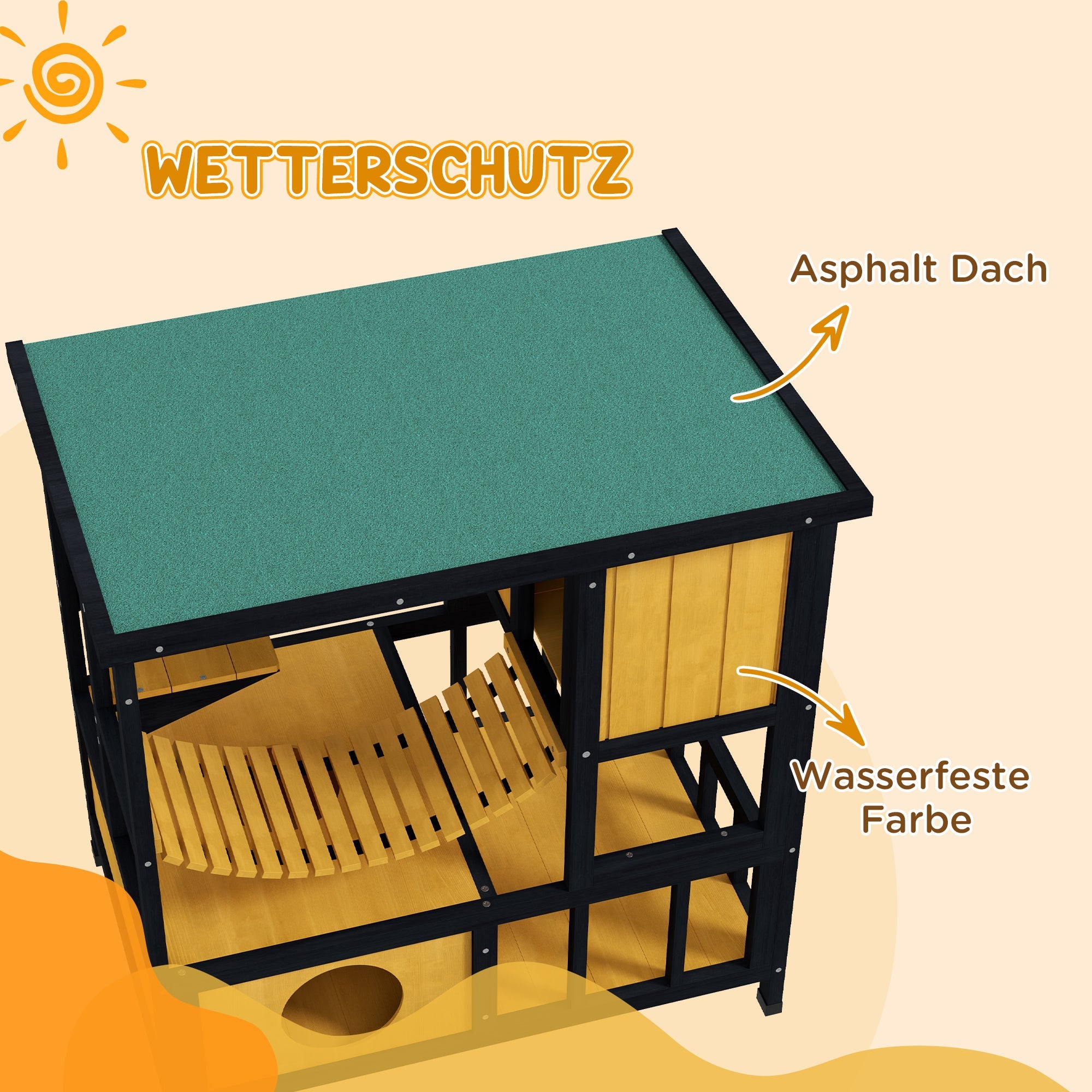 Logidon Kattenhuis Geel Met Hangbrug En Balkon Voor 1 Tot 2 Katten