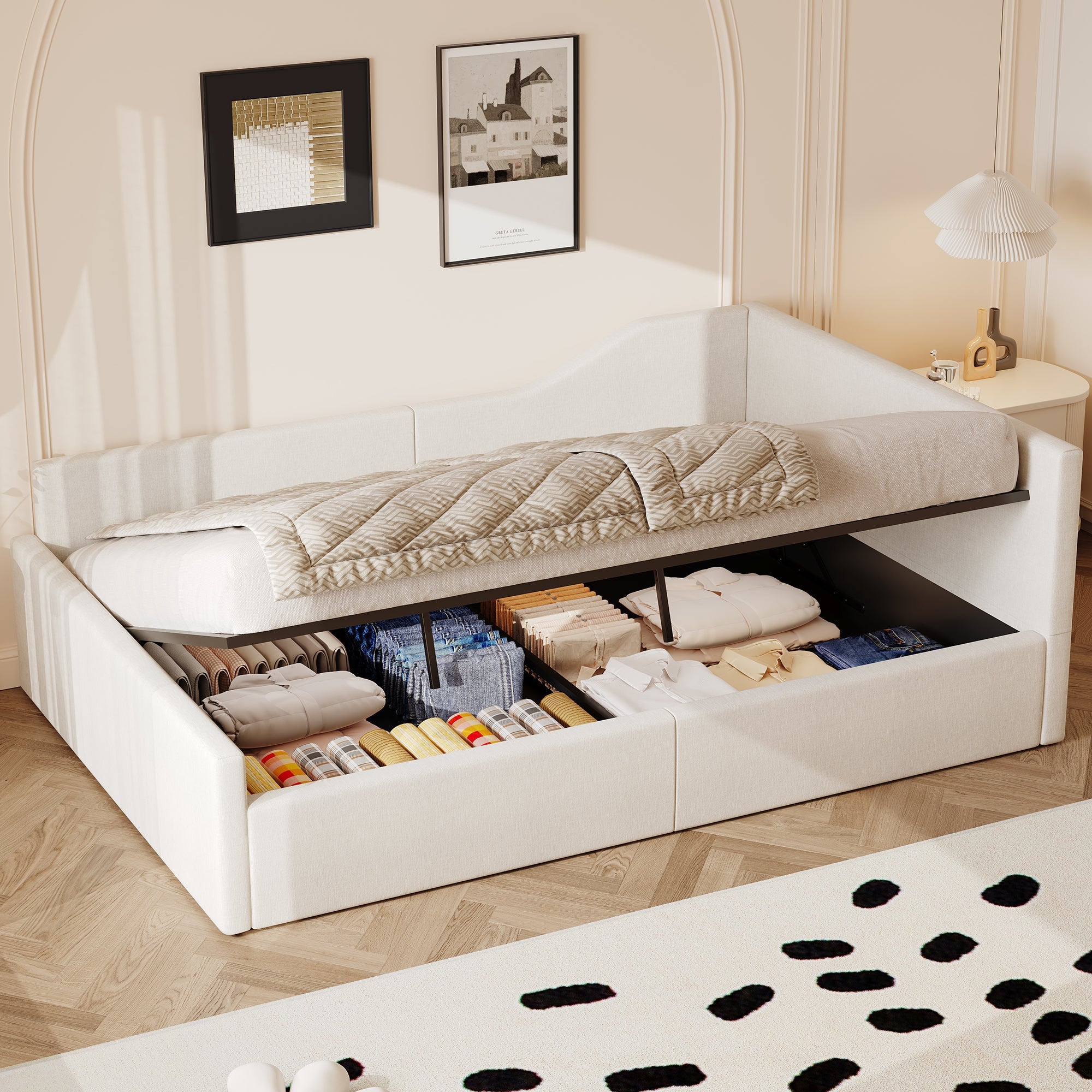 Logidon gestoffeerd dagbed 140x200 met opbergruimte beige