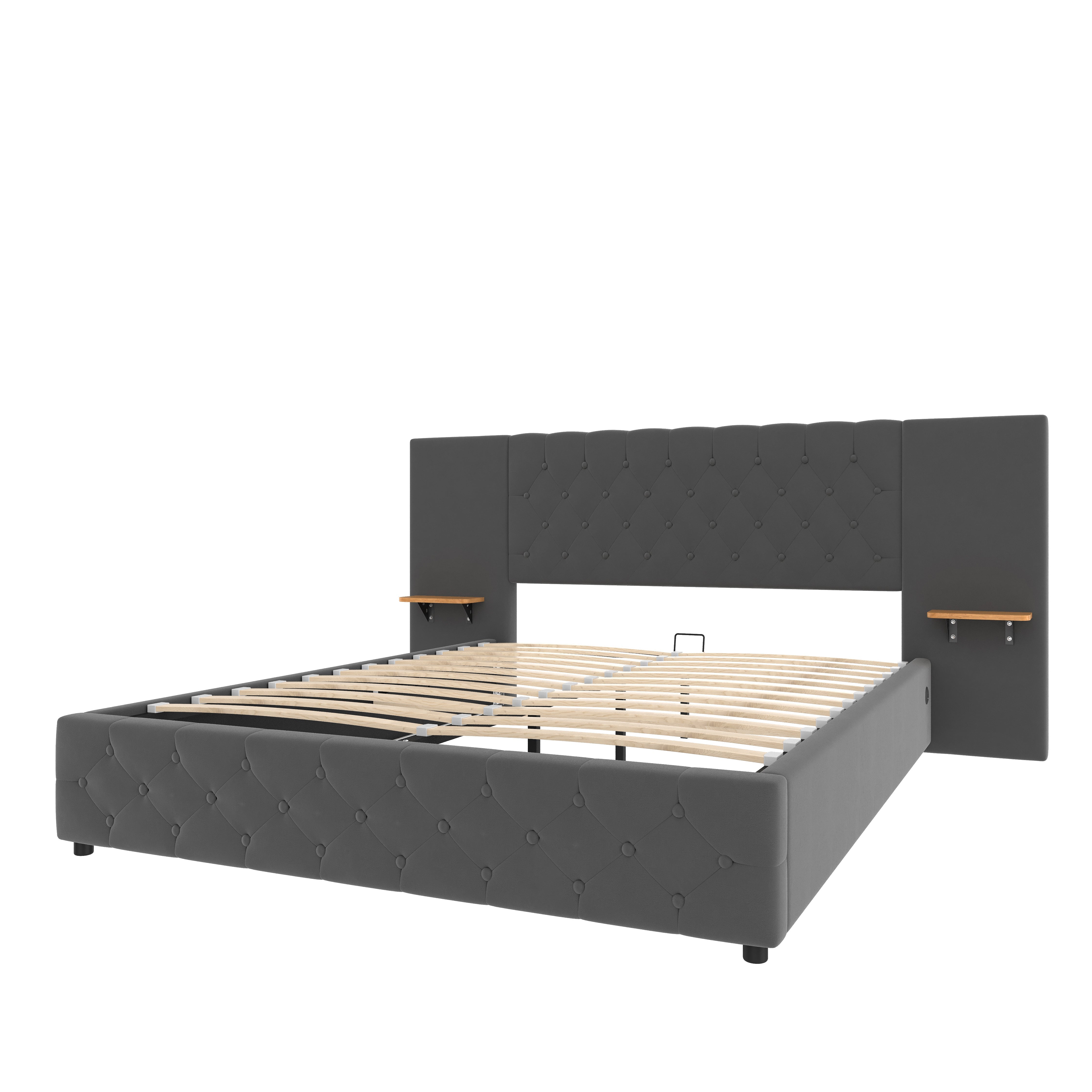 Logidon bedframe 140x200 cm grijs fluweel breed hoofdbord LED