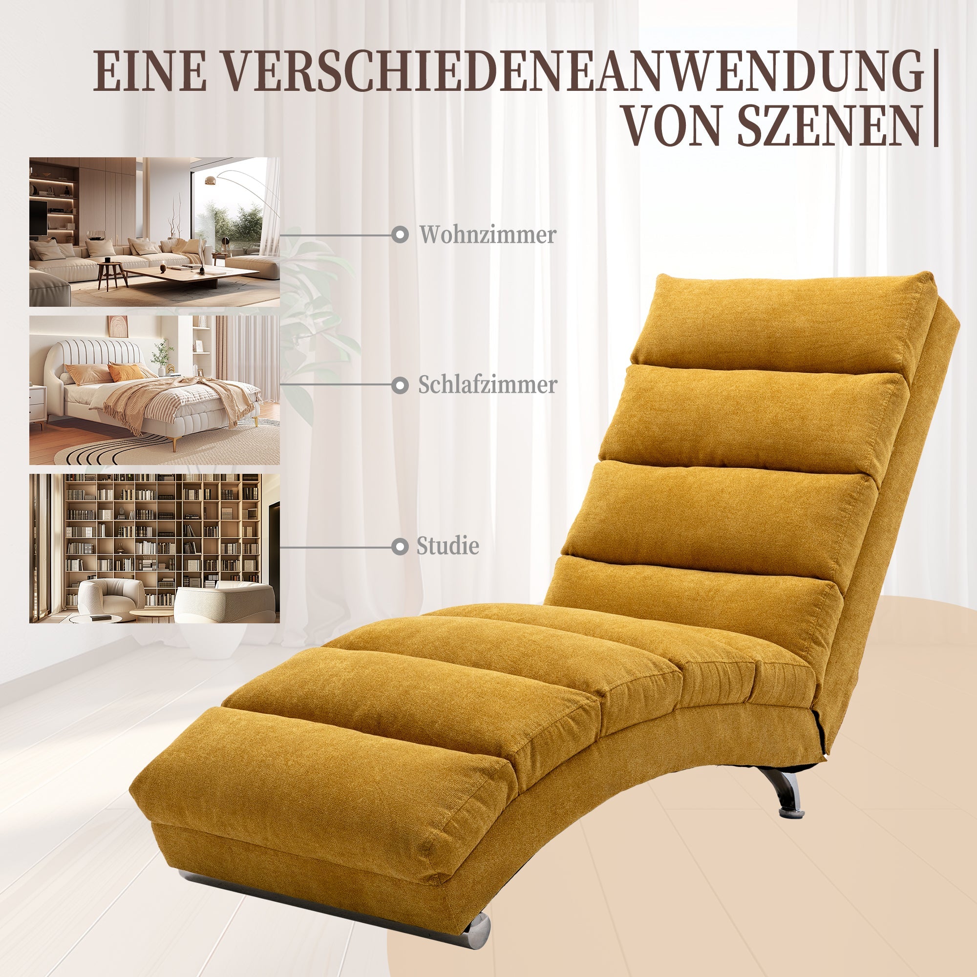 Logidon Linnen Massage Chaise Longue Met Afstandsbediening Mosterdgeel