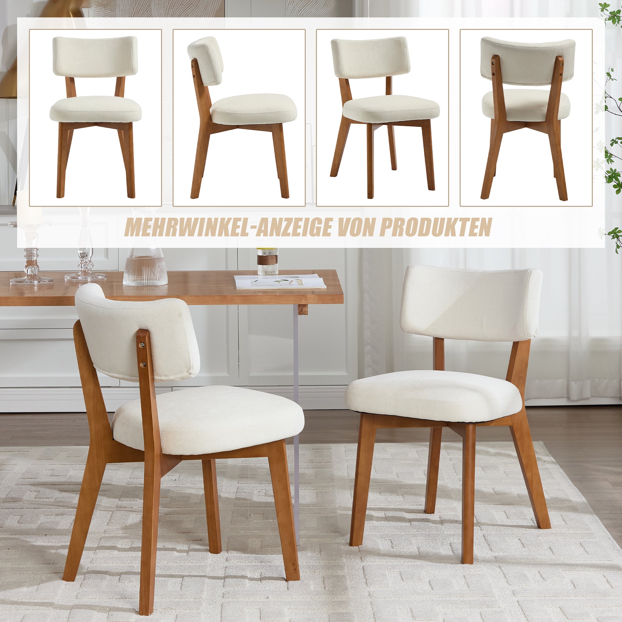 Logidon Set van 2 eetkamerstoelen Modern Retro met massief houten poten Beige