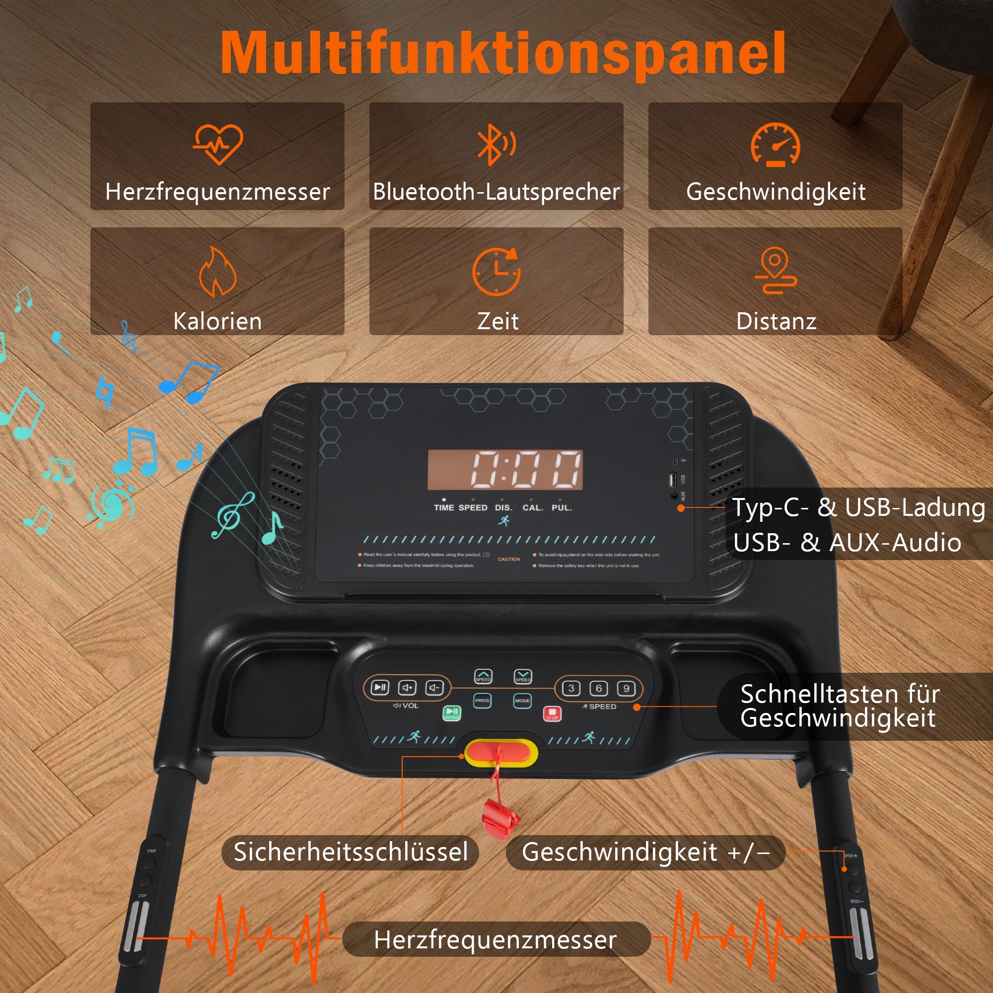 Logidon loopband voor thuis opvouwbare 14 km/u hartslagmeter