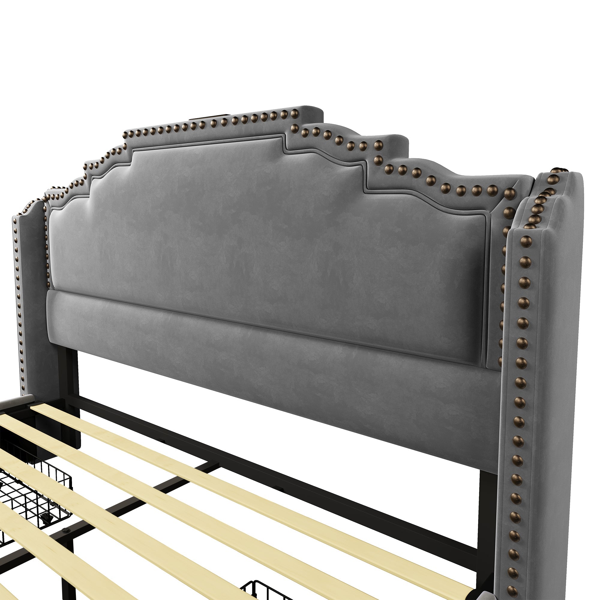 Logidon gestoffeerd bed 140x200 grijs fluweel met 4 lades en USB C