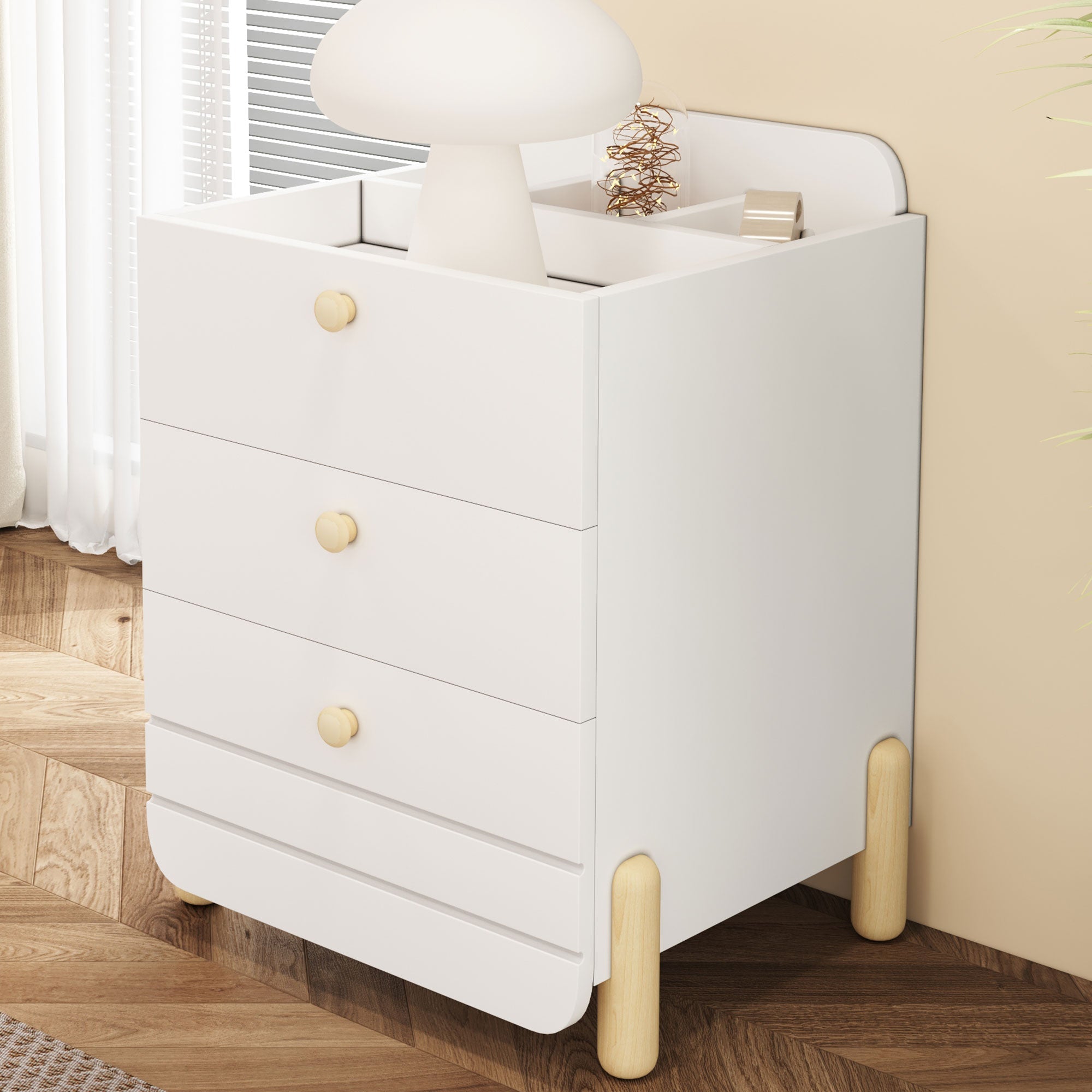 Logidon nachtkastje 3 lades wit houten poten elegant