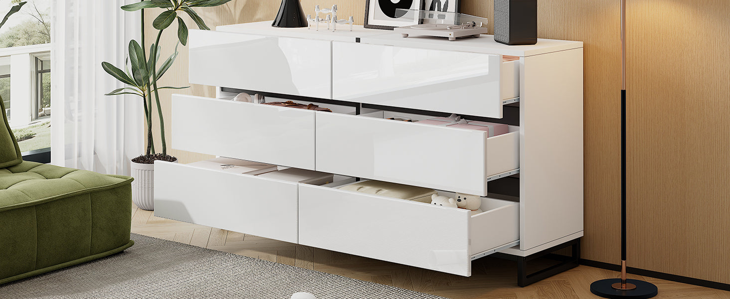 Logidon dressoir 140 cm hoogglans wit zwart met 6 lades