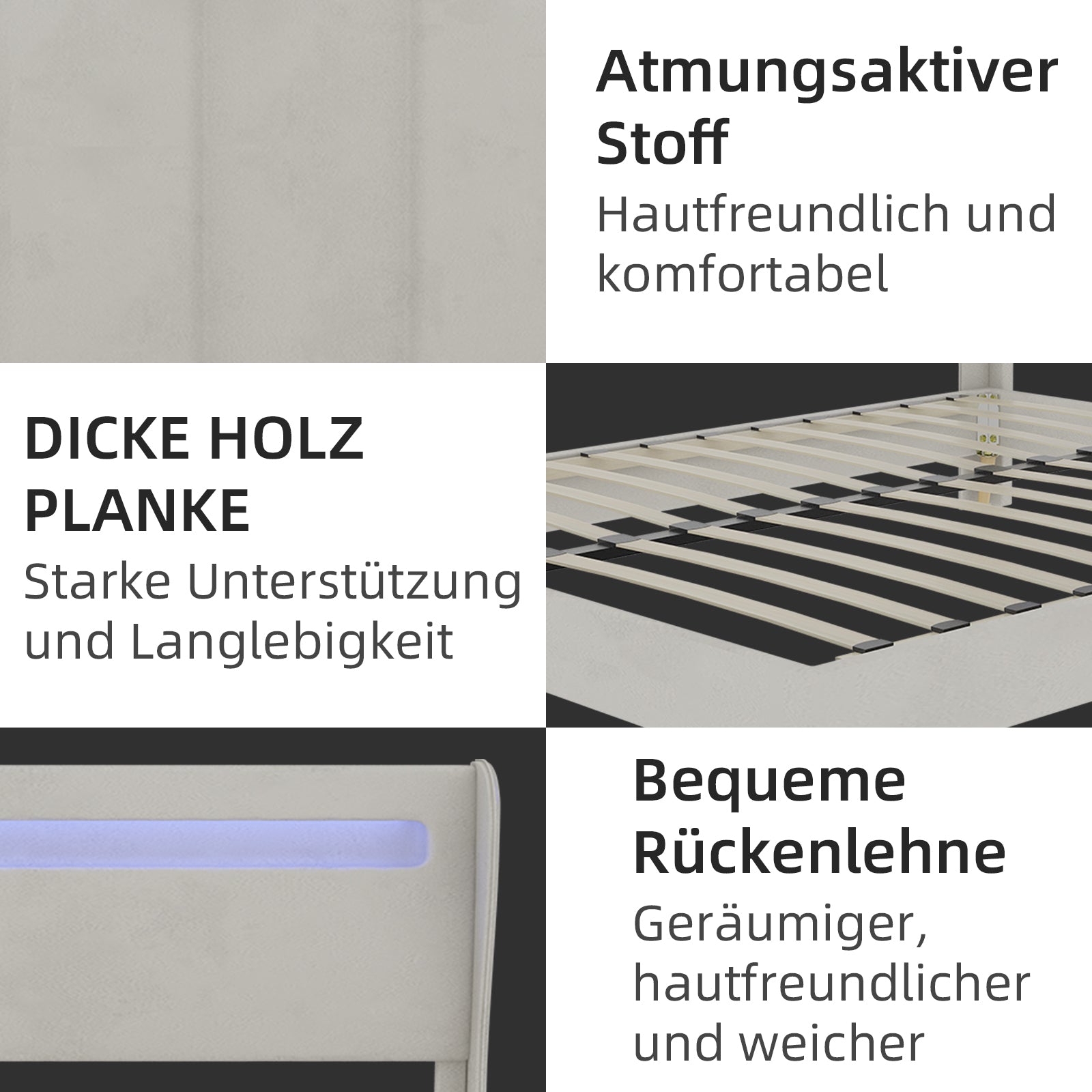 Logidon modern gestoffeerd bed beige 160x200 LED-hoofdeinde