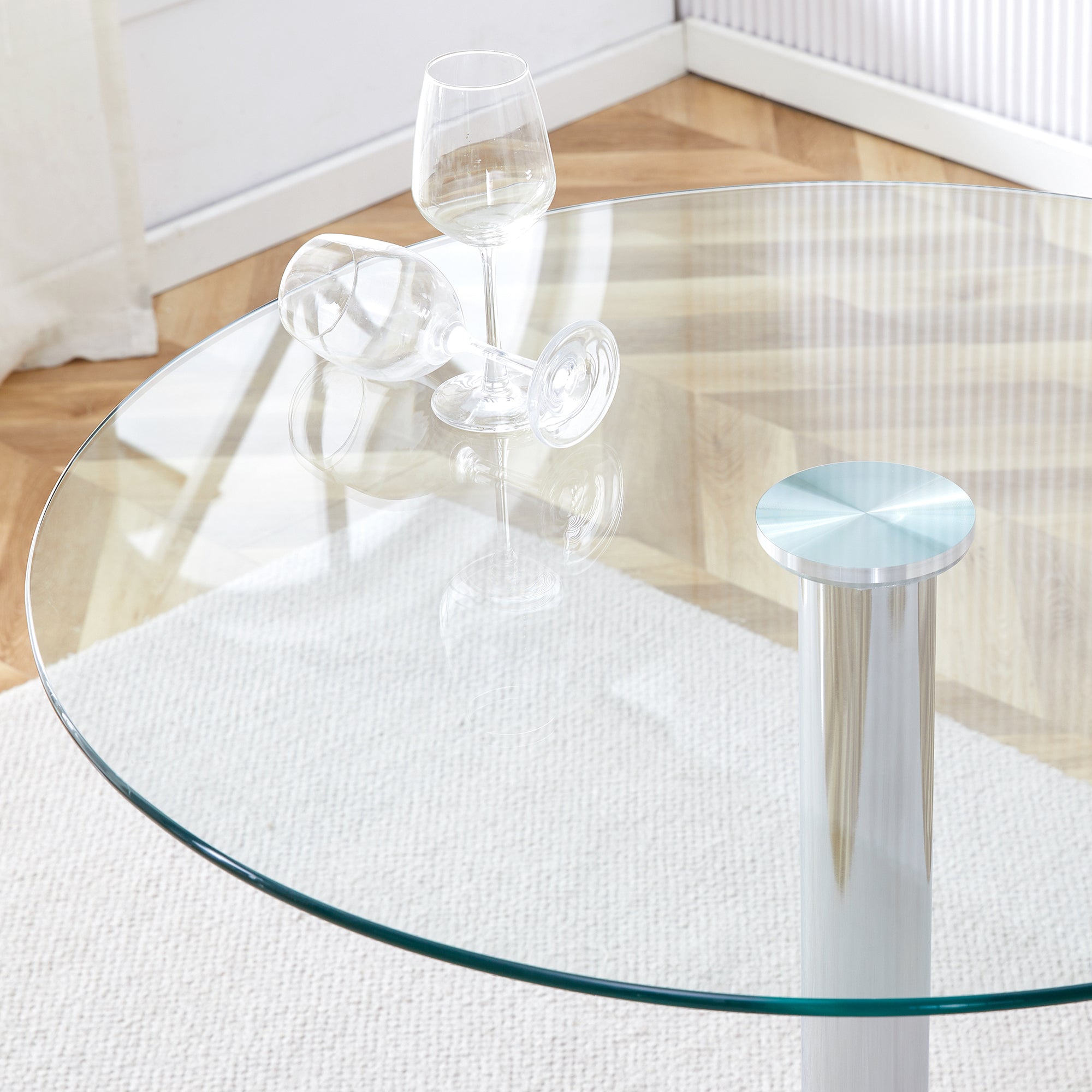Logidon Moderne Glazen Tafel Rond 89 cm - Transparant metalen onderstel, 92 cm hoog