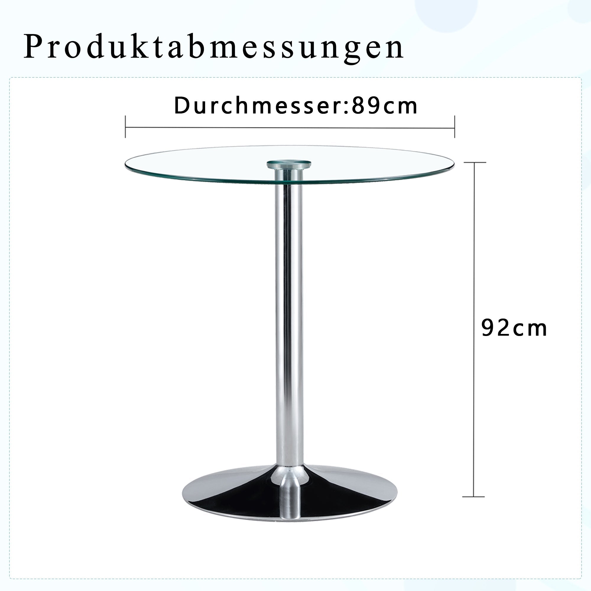 Logidon Moderne Glazen Tafel Rond 89 cm - Transparant metalen onderstel, 92 cm hoog