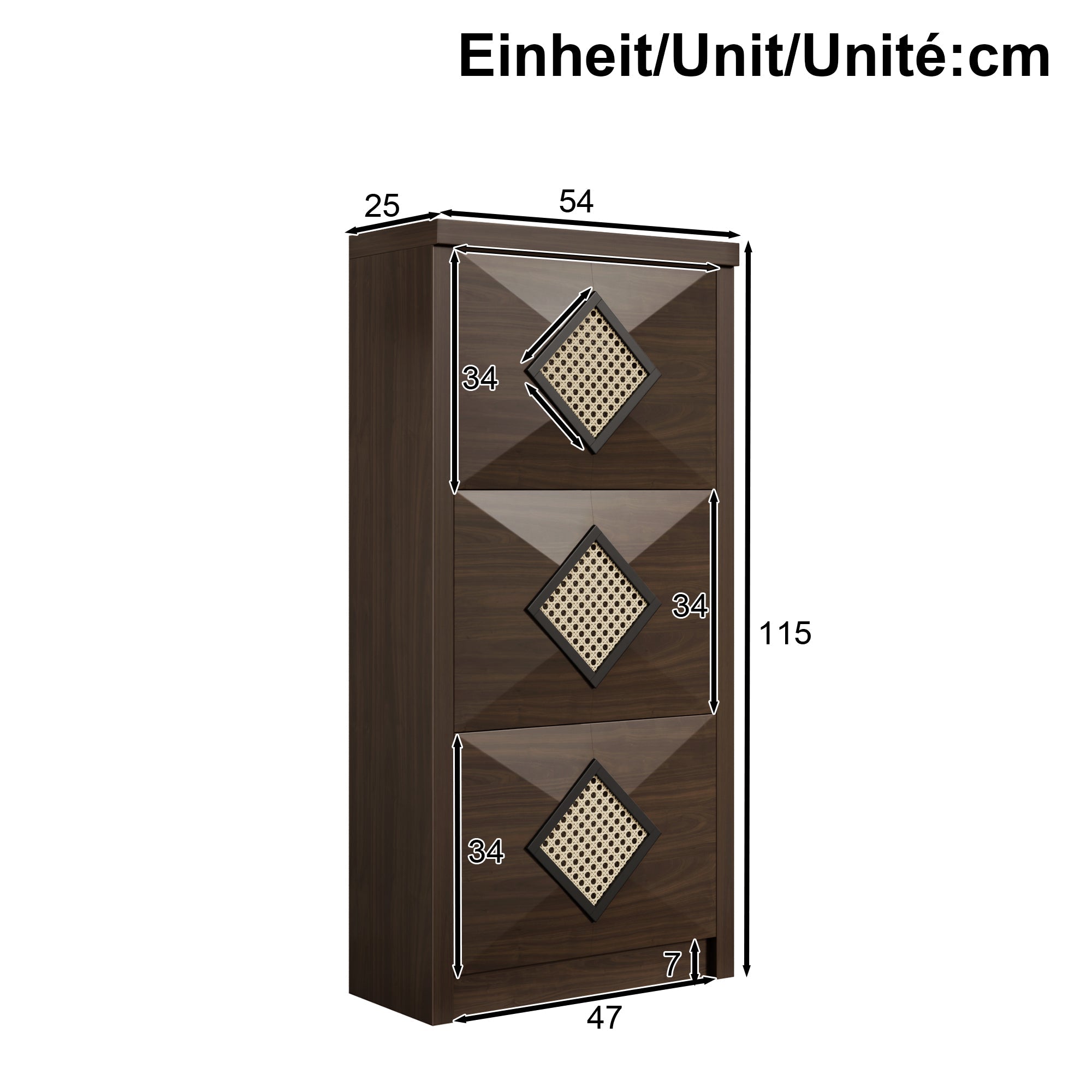 Logidon Vintage schoenenkast bruin - rotan decor, 3 opvouwbare vakken