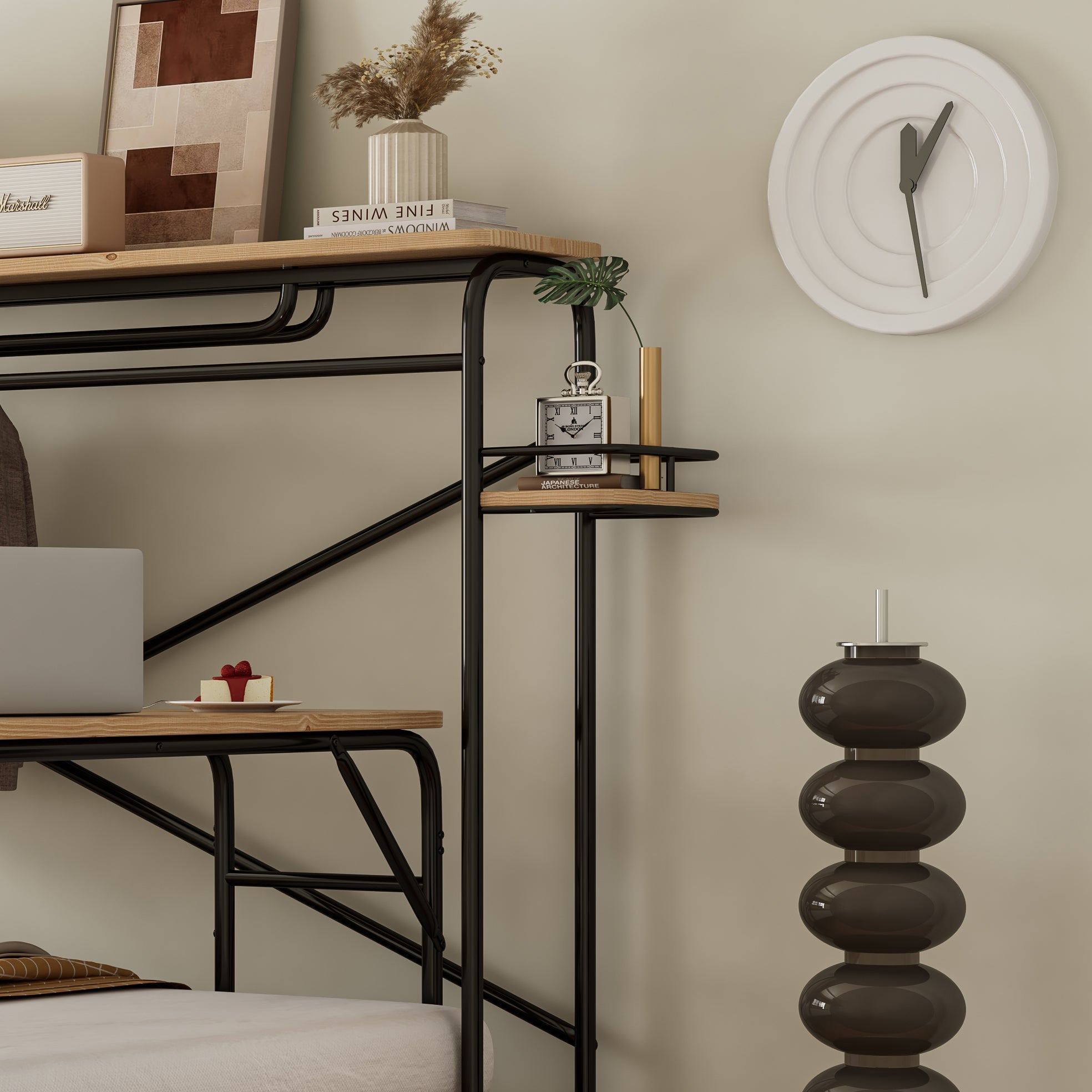 Logidon metalen bed 140x200 met tafelkapstok zwart naturel