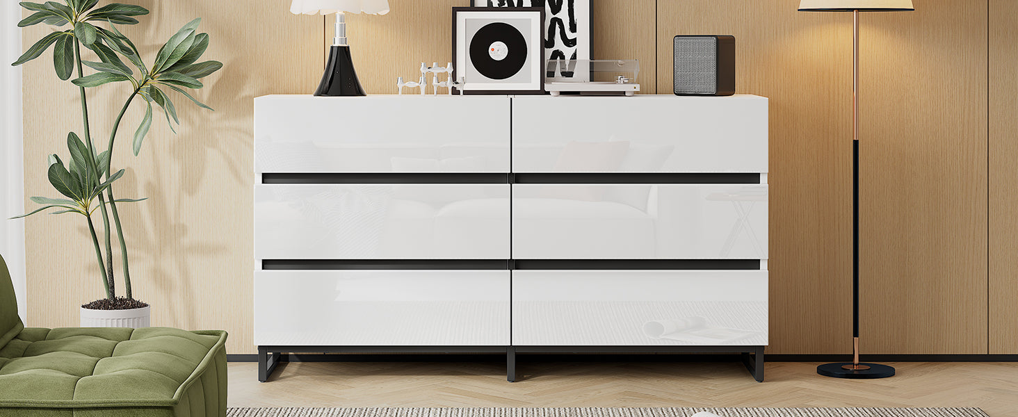 Logidon dressoir 140 cm hoogglans wit zwart met 6 lades