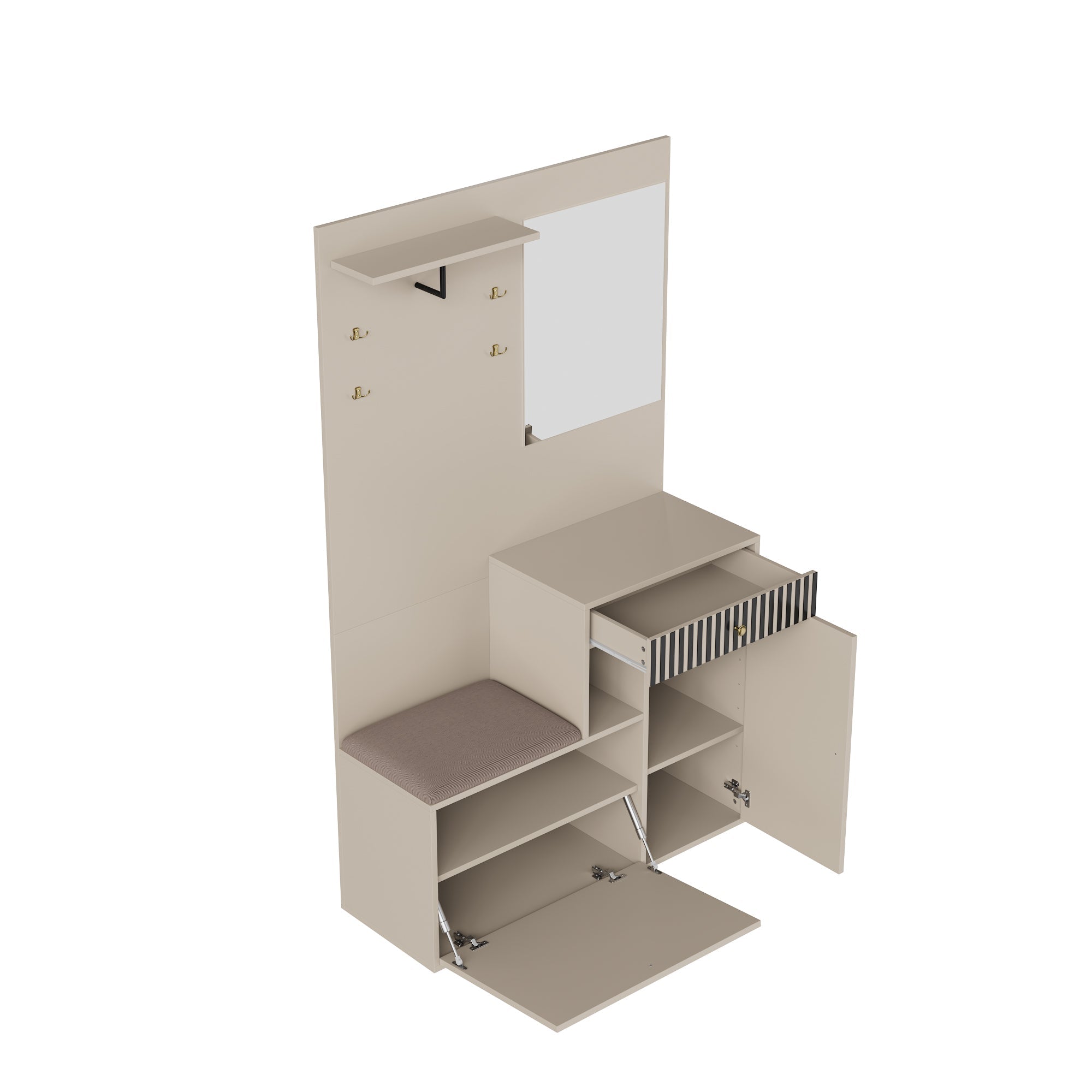 Logidon kledingkastset beige met spiegel en zitkussen 110x185x37 cm