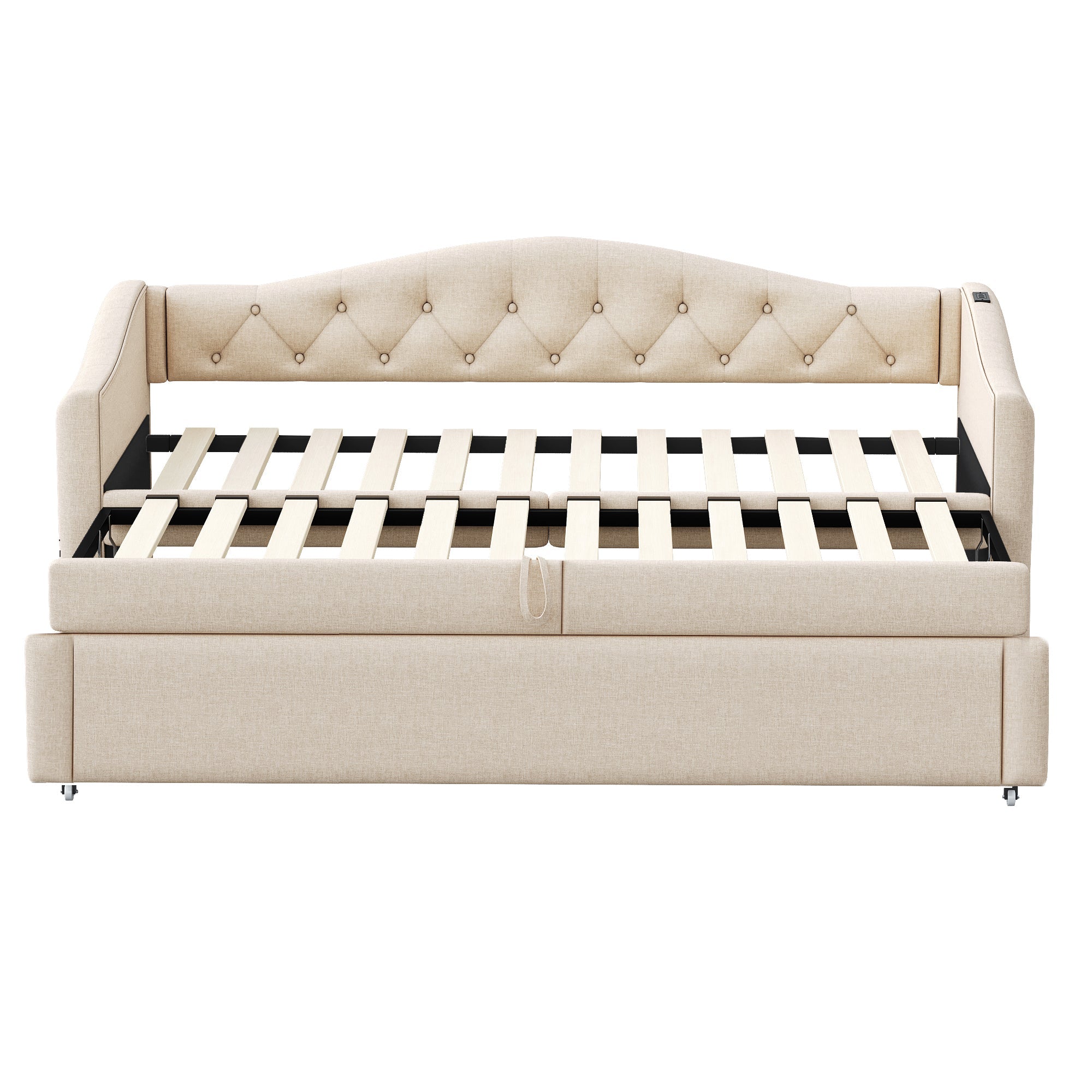 Logidon uitschuifbare slaapbank 90x200 beige met USB-poort