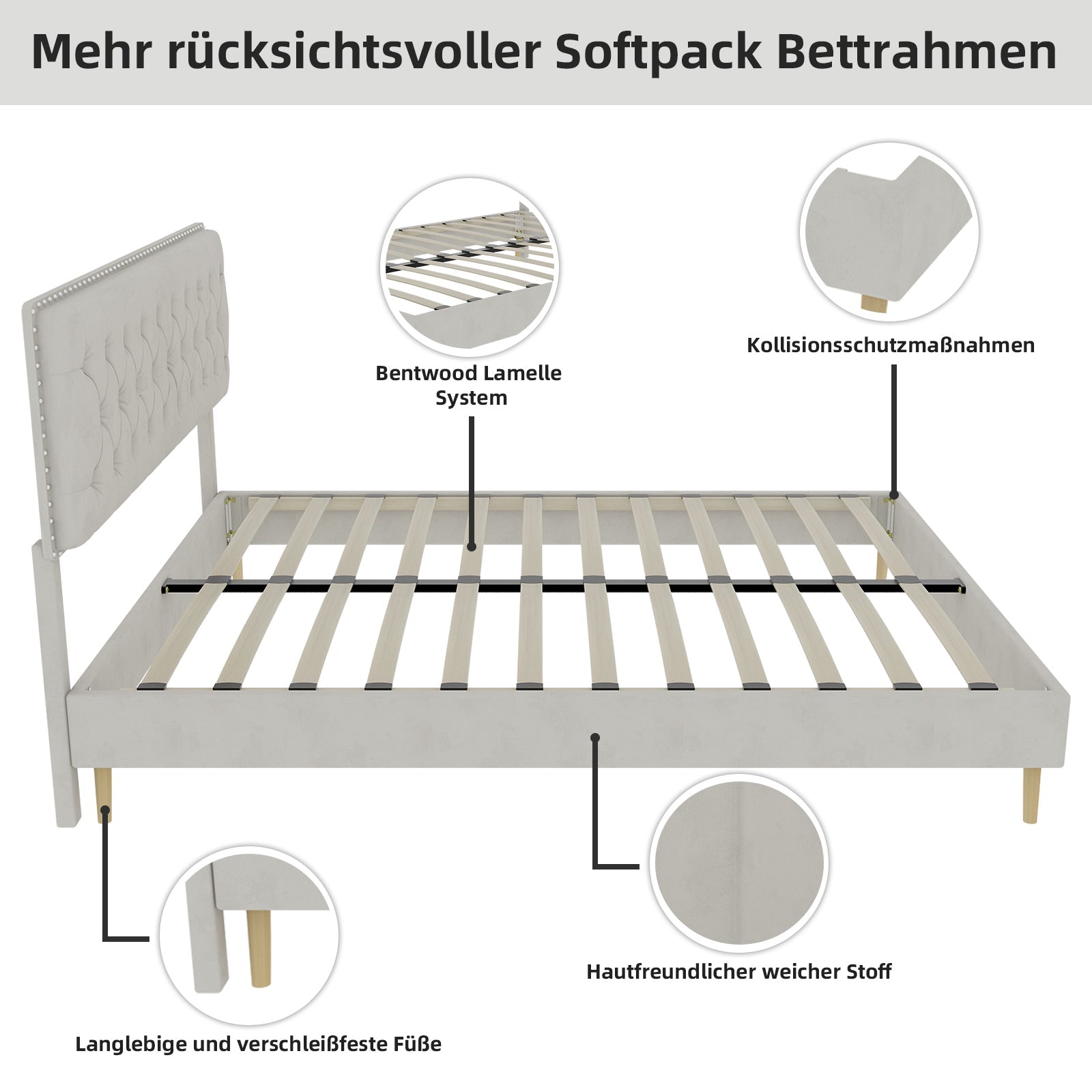 Logidon bed 160x200 platformbed met hoofdeinde van beige stof