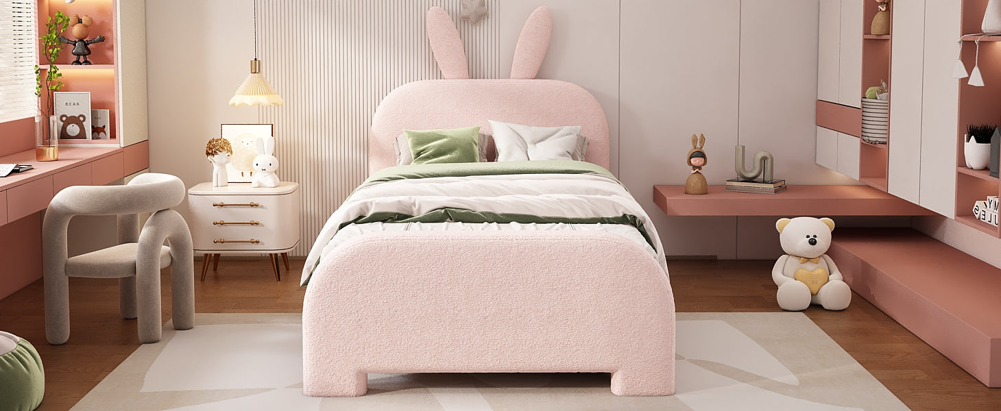 Logidon 90x200 Pink Flat Bed With Cartoon Rabbit Shape