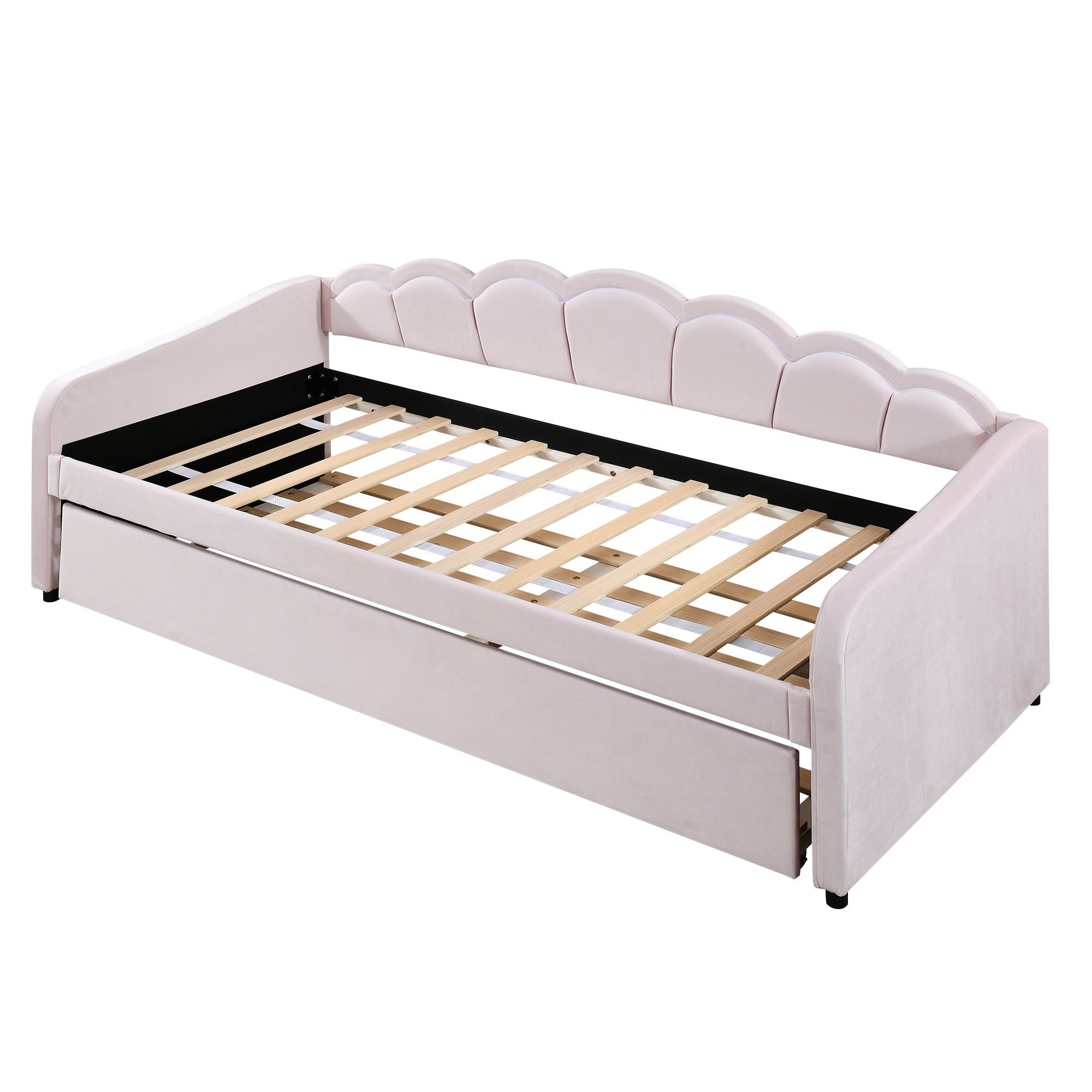 Logidon Daybed 90x200 cm daybed met uitschuifbaar bed roze fluweel