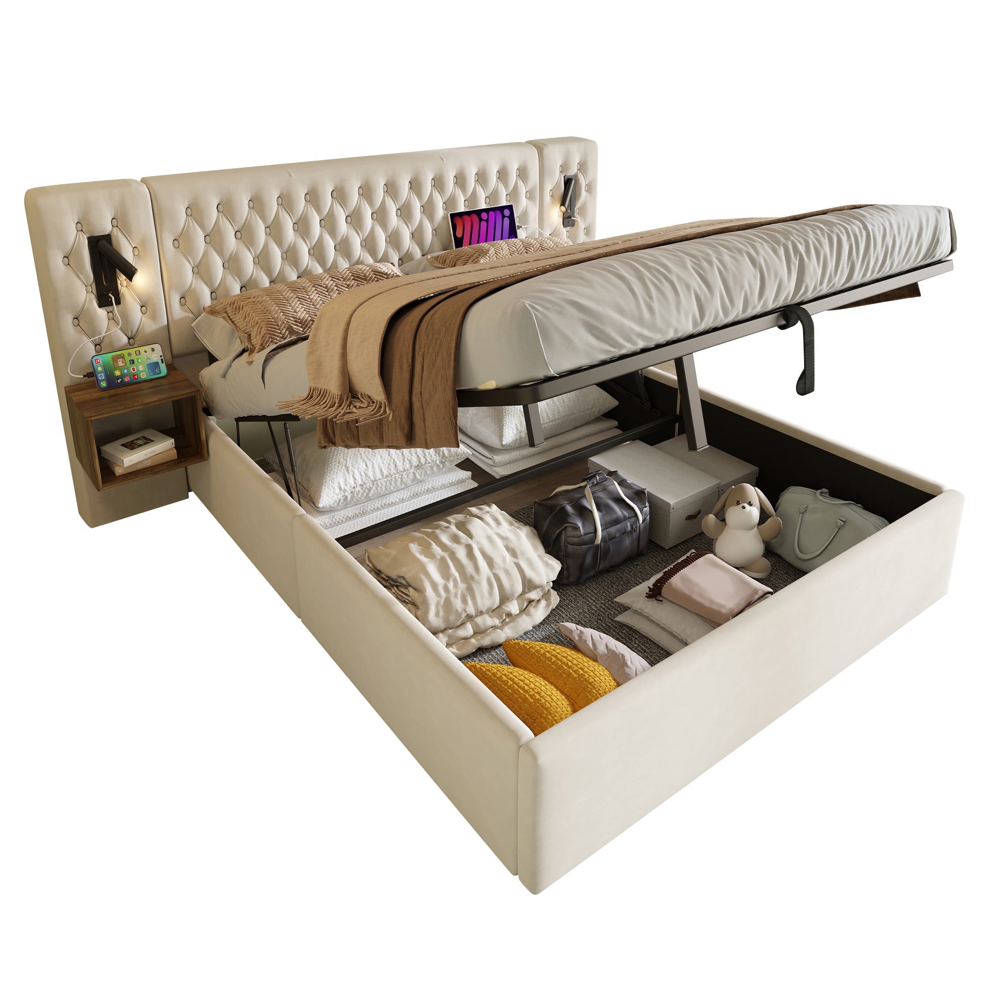 Logidon bedsysteem beige 160x200 cm hydraulisch opbergmatras