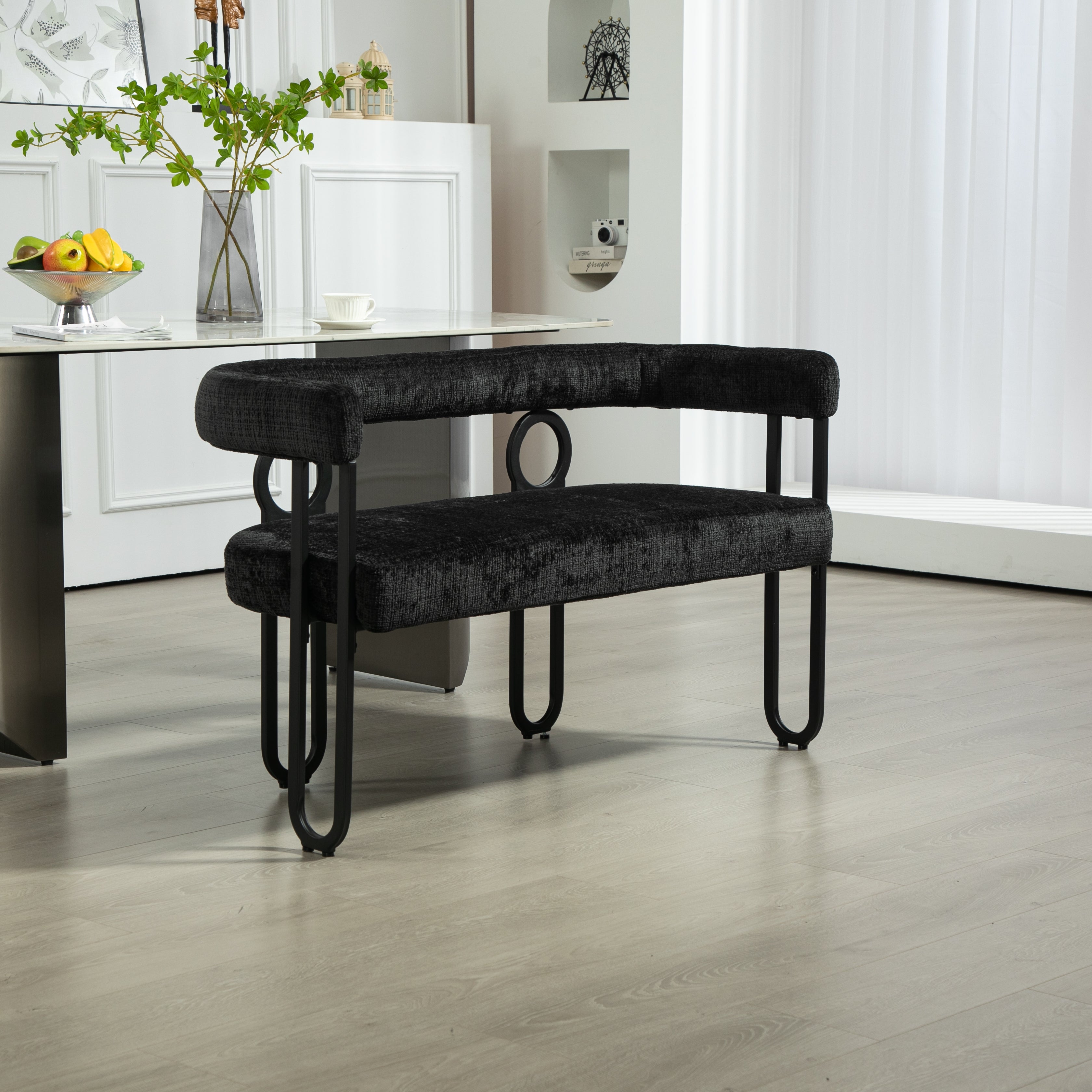 Logidon tweepersoonsslaapbank met ronde rug, zwart chenille