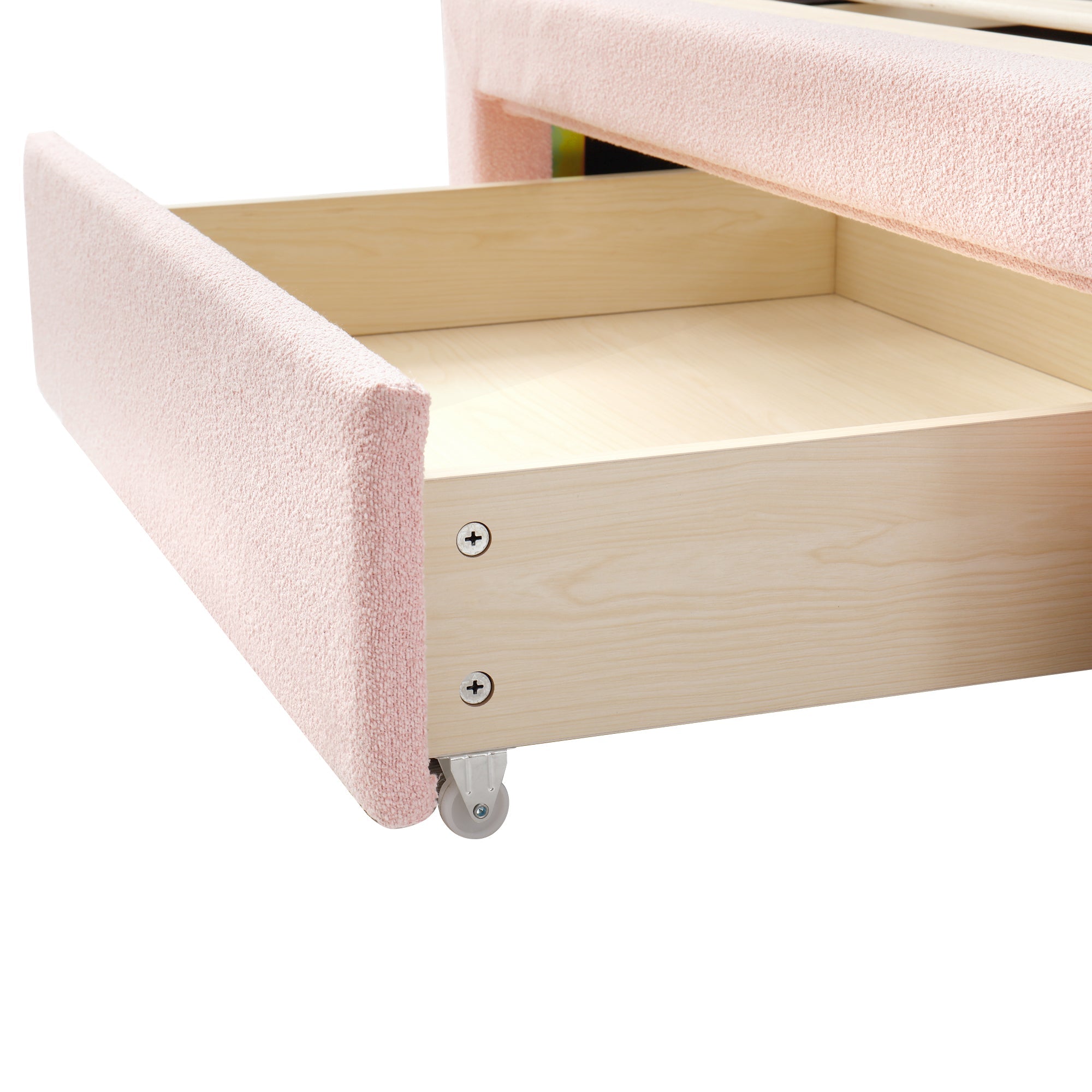 Logidon gestoffeerd bed 90x200 roze chenille met opbergruimte en lattenbodem