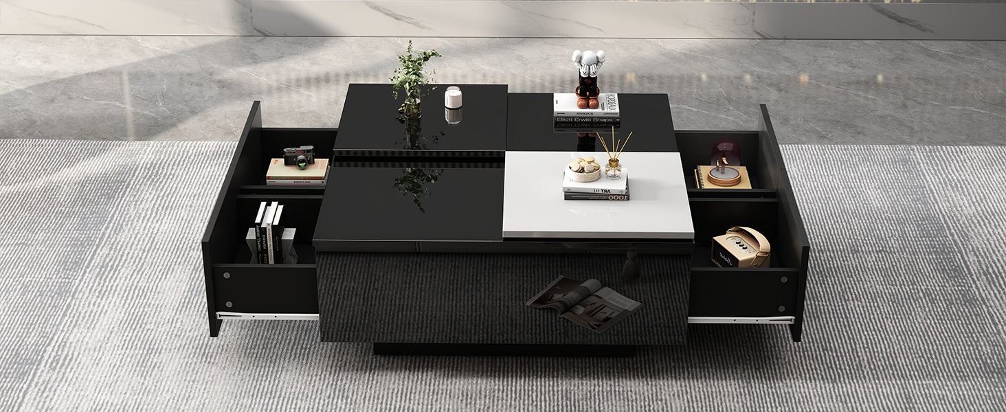 Logidon Hoogglans Salontafel Zwart Wit 75x75 Cm Met 4 Laden