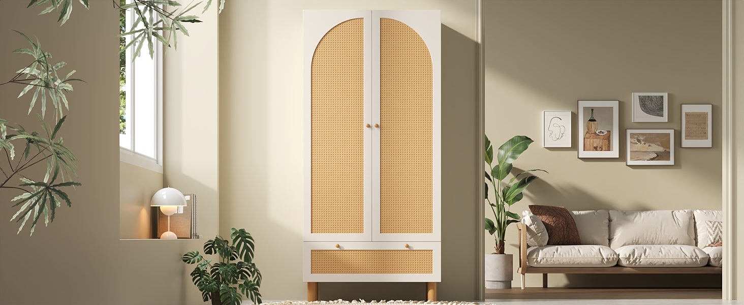 Logidon kledingkast wit met rotan deuren 180x85x52 cm landelijke stijl