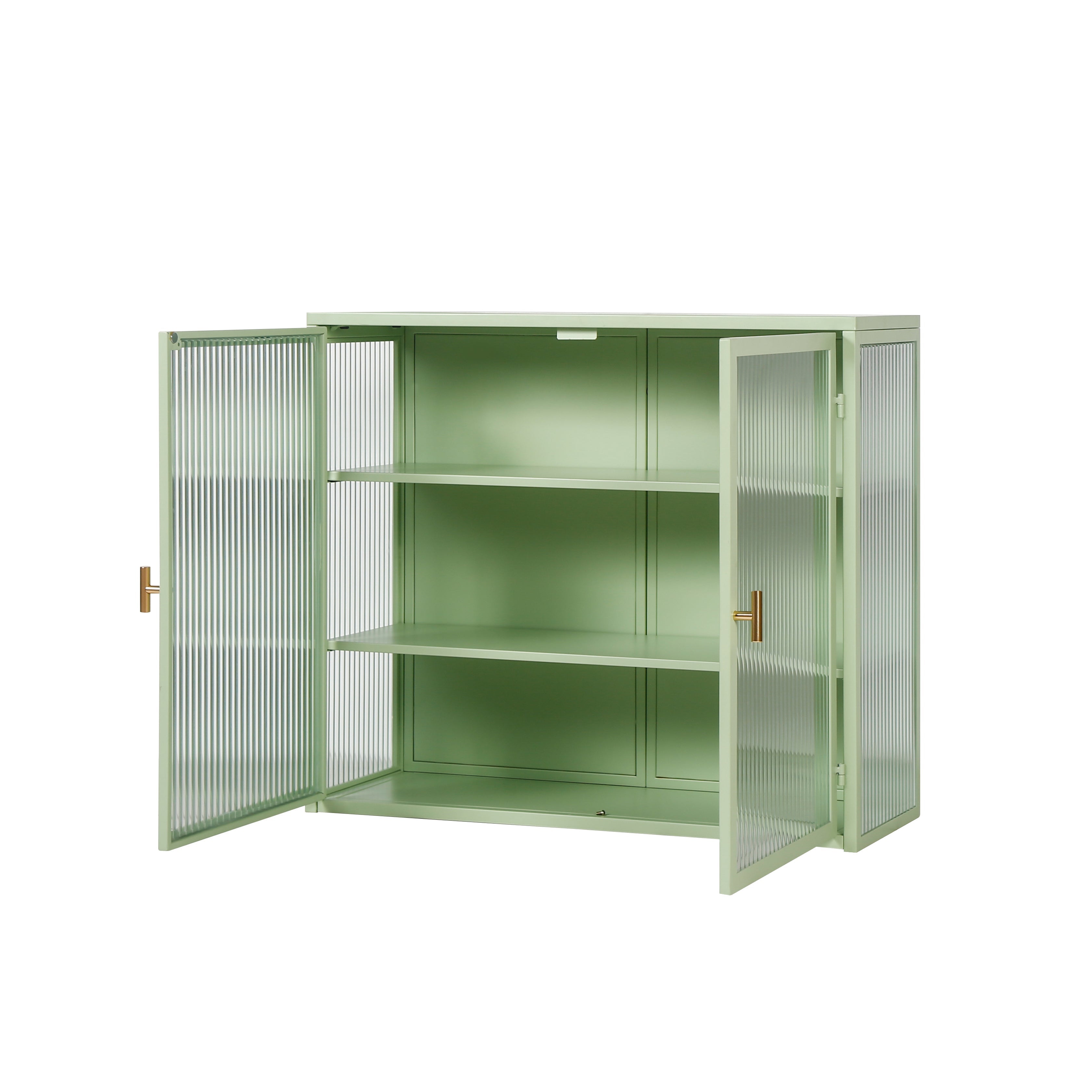 Logidon 70 cm glazen wandvitrinekast met twee deuren mintgroen drie niveaus