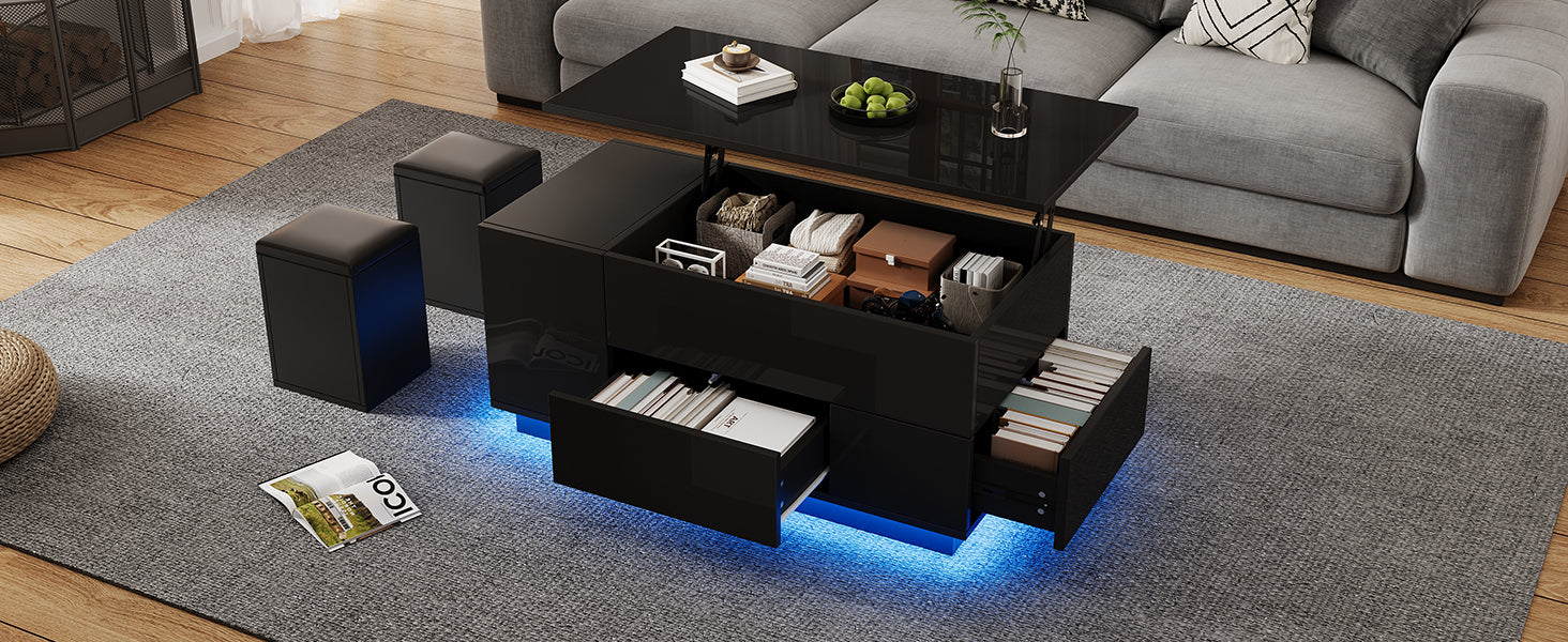 Logidon 4-in-1 in hoogte verstelbare salontafel zwart 100x50x45 cm LED