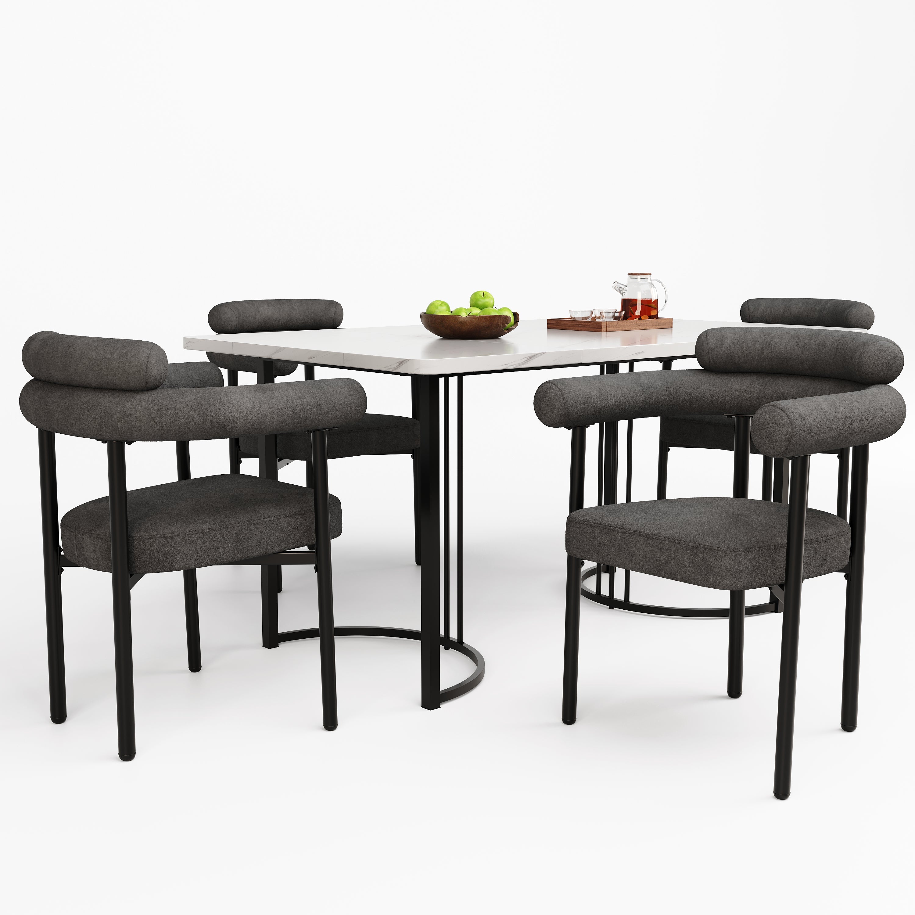 Logidon eettafel en stoelenset 5 stuks donkergrijze fluwelen stoelen metalen poten