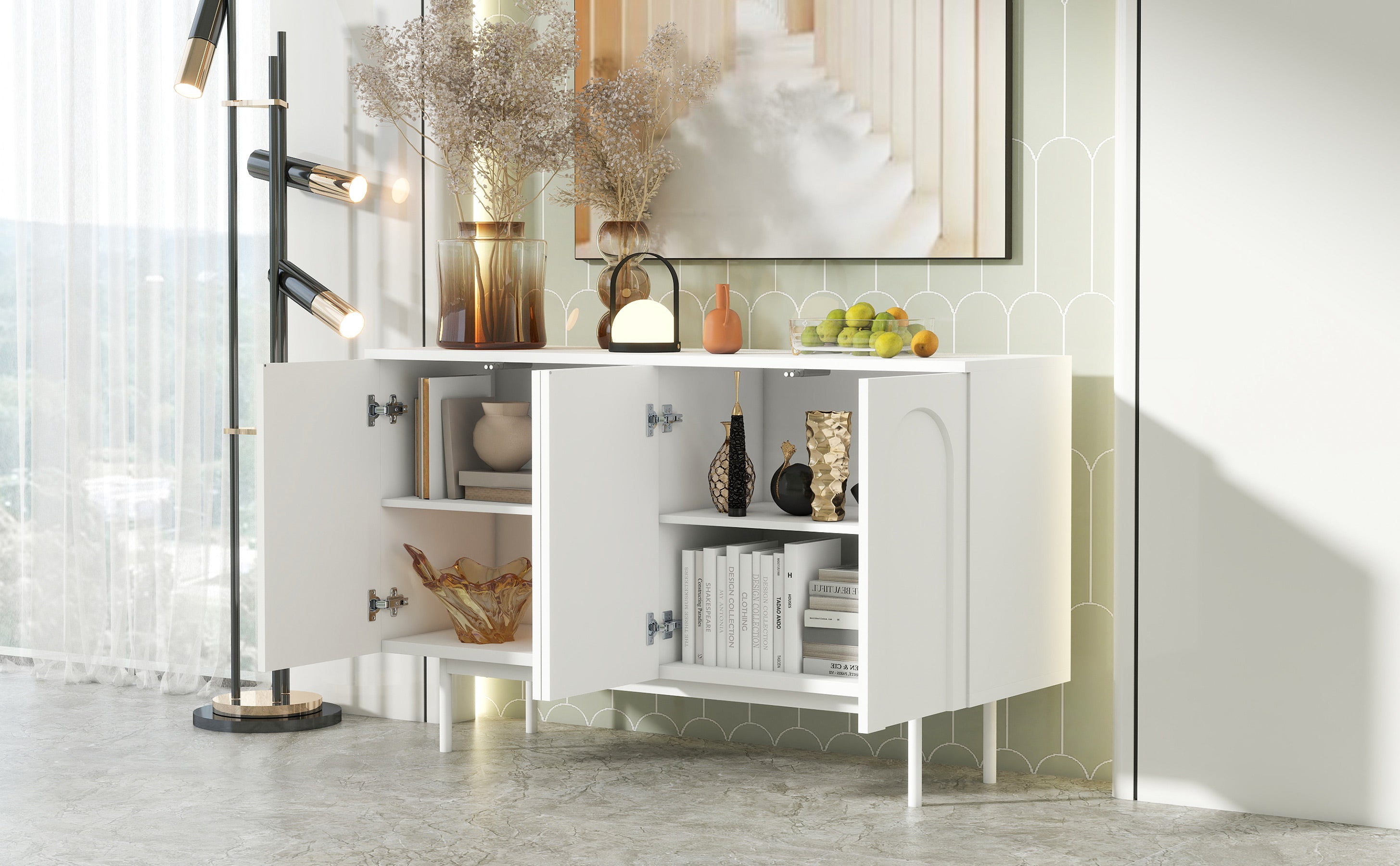 Logidon dressoir zuiver wit met 4 deuren in boogpatroon 140x42x80 cm