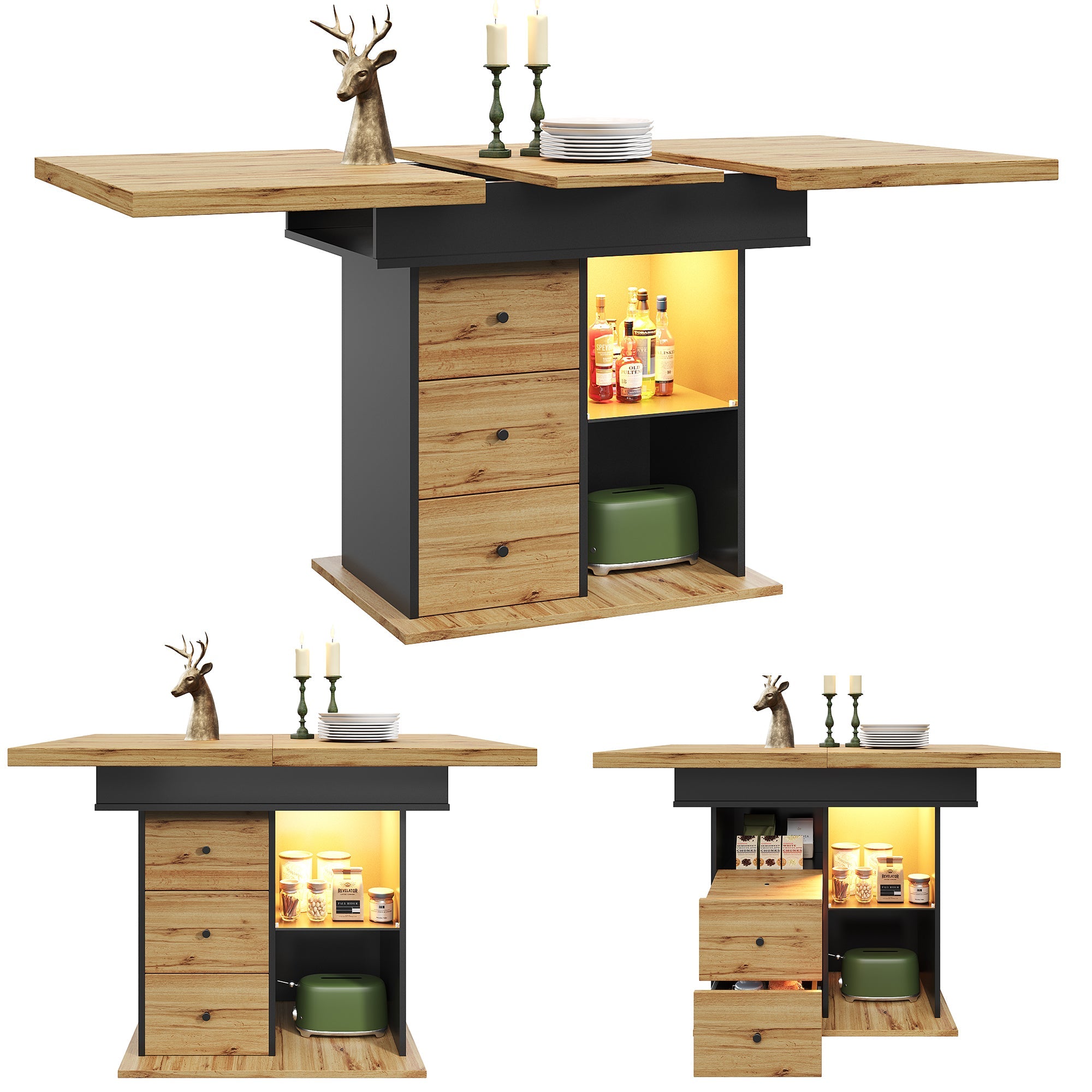 Logidon eettafel telescopisch uitschuifbaar 110-140×80 cm met LED verlichting