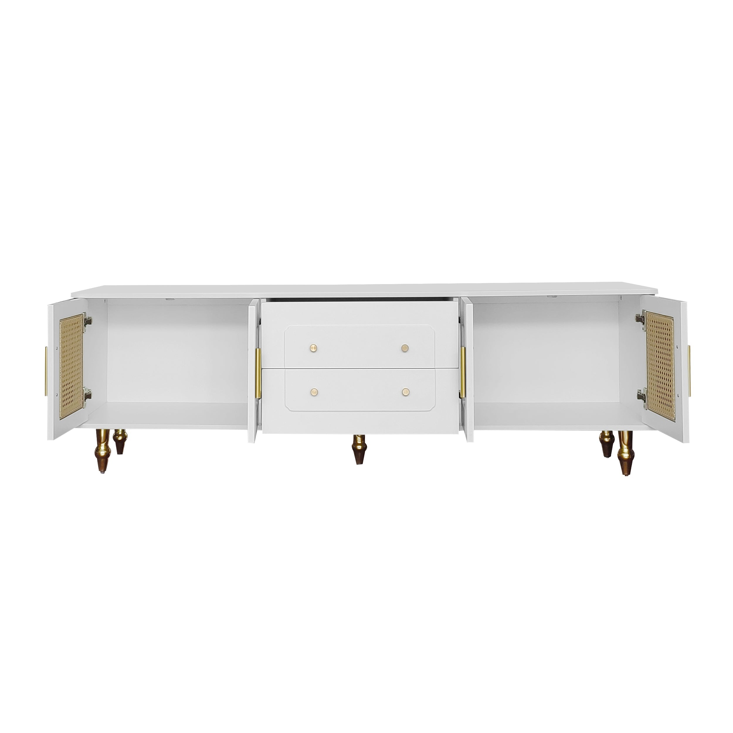 Logidon Lowboard White Retro Style TV Furniture with Golden Handles