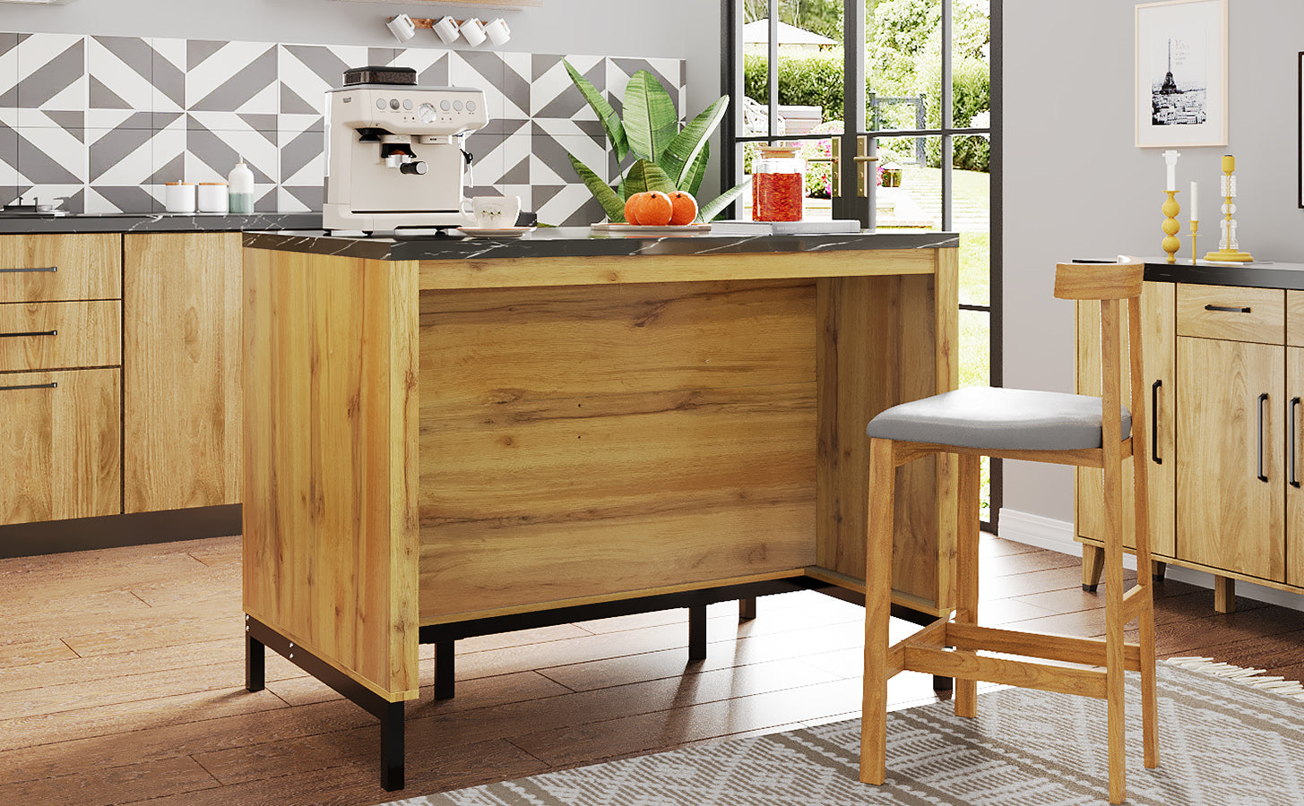 Logidon kitchen island country house style 120x75x90 cm with 2 drawers and 4 shelves