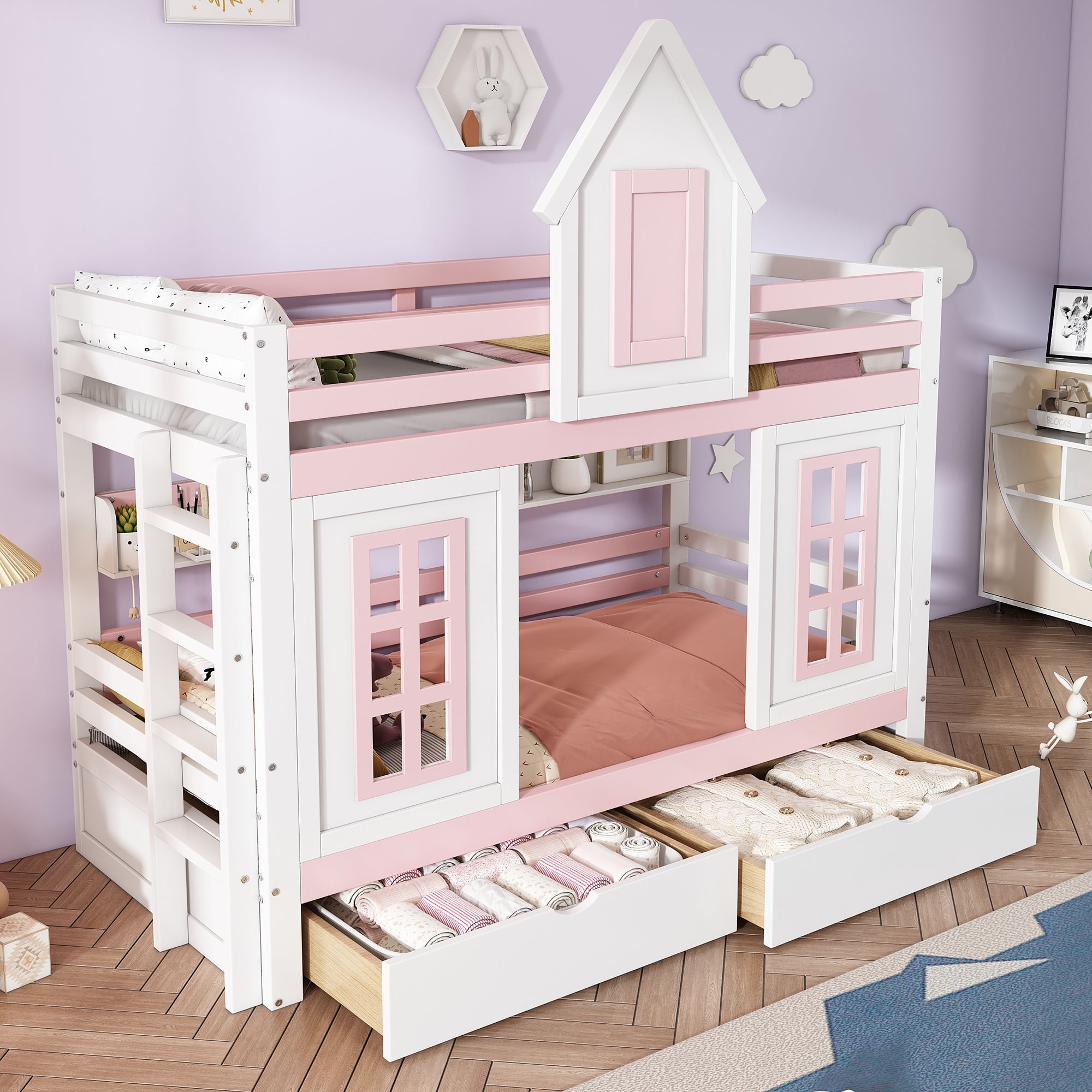 Logidon stapelbed prinsessenbed 90x200 wit roze