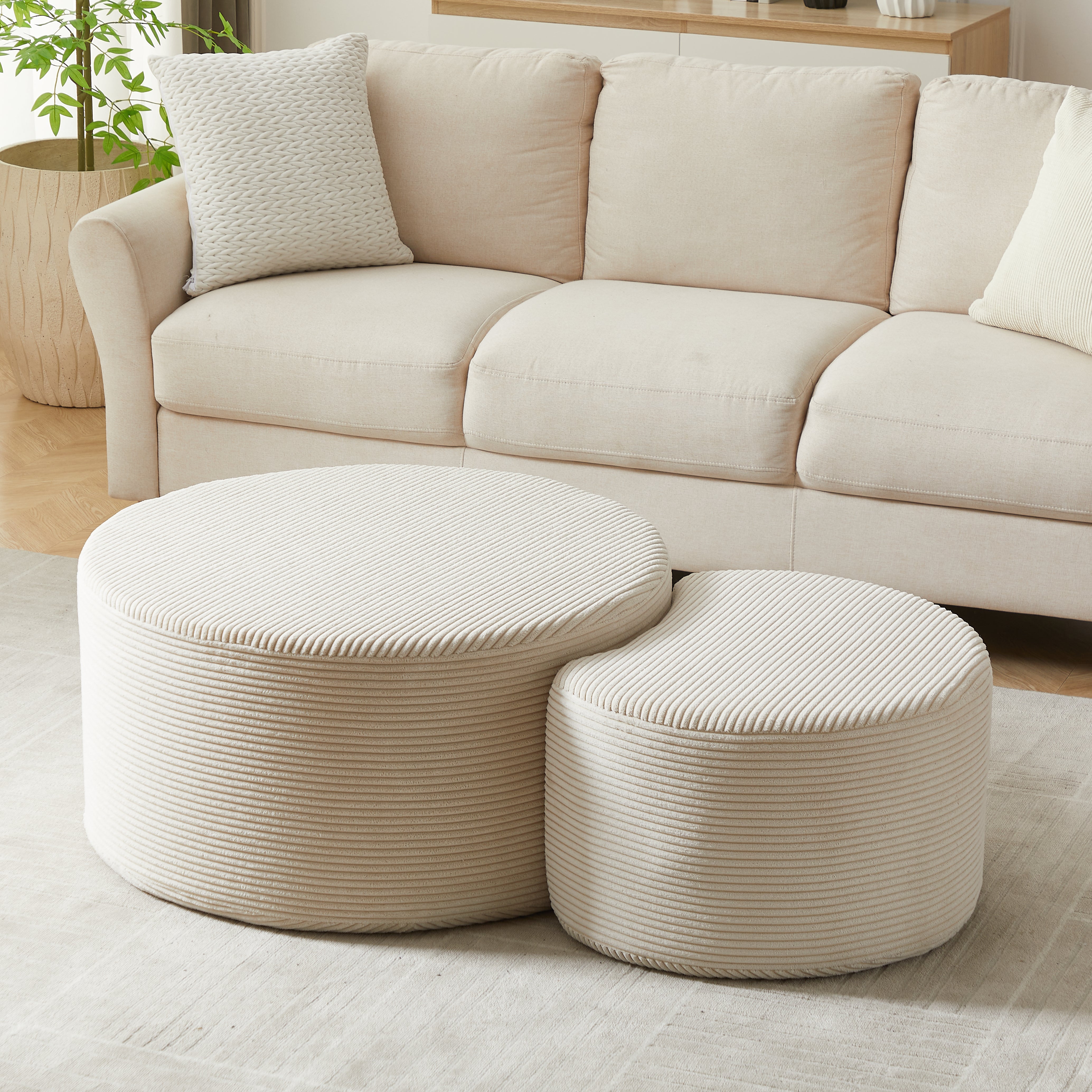 Logidon salontafelset van 2 rond gewatteerde beige stof