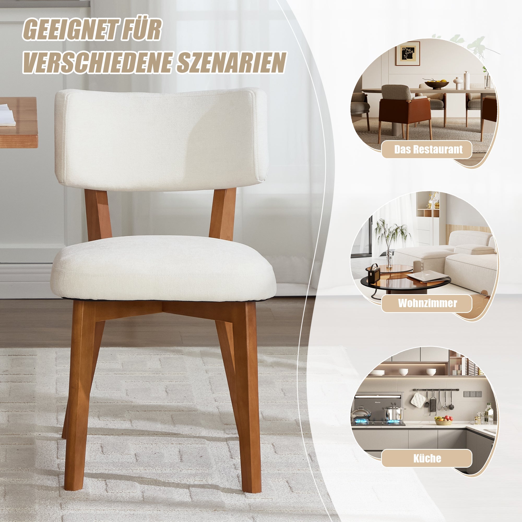 Logidon Set van 2 eetkamerstoelen Modern Retro met massief houten poten Beige