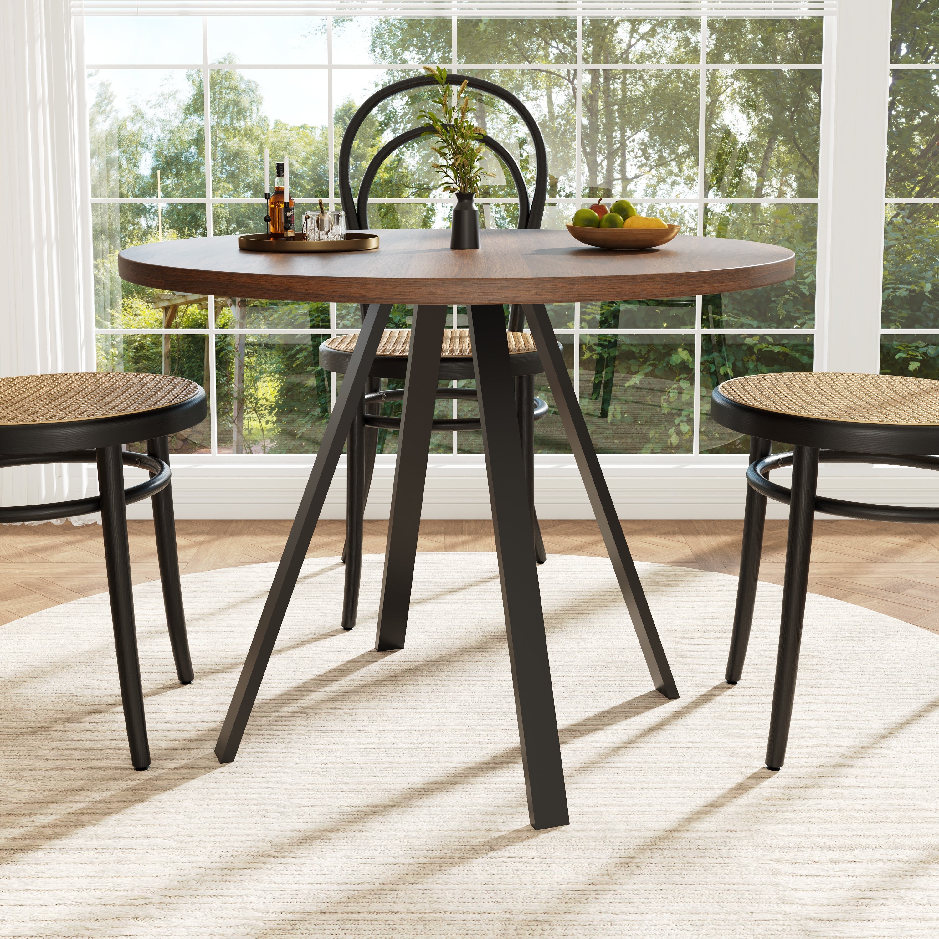 Logidon Ronde Eettafel Diameter 80 cm Walnoot Zwarte Poten