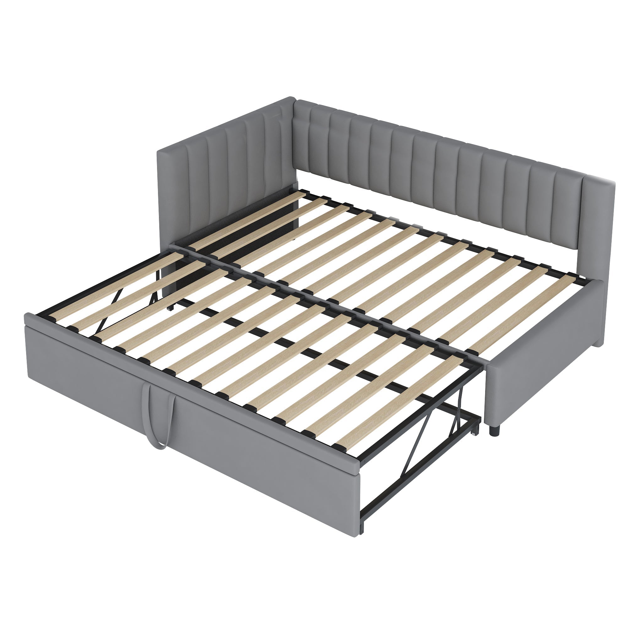 Logidon L-vorm slaapbank fluweelgrijs met onderschuifbed 90x200/180x200