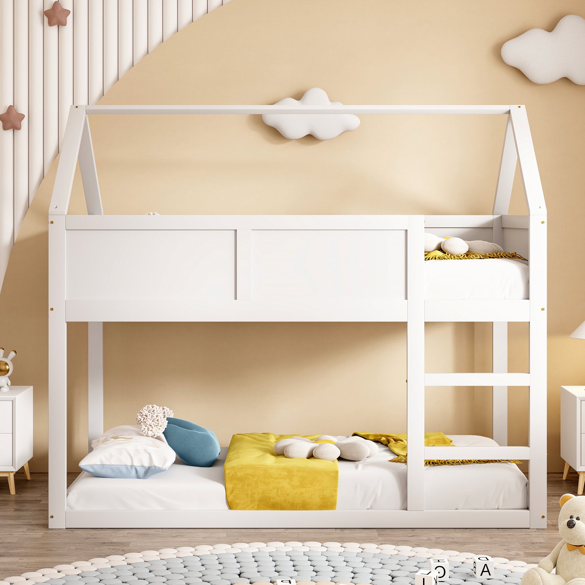 Logidon stapelbed kinderbed 90x200 cm wit met massief houten trap