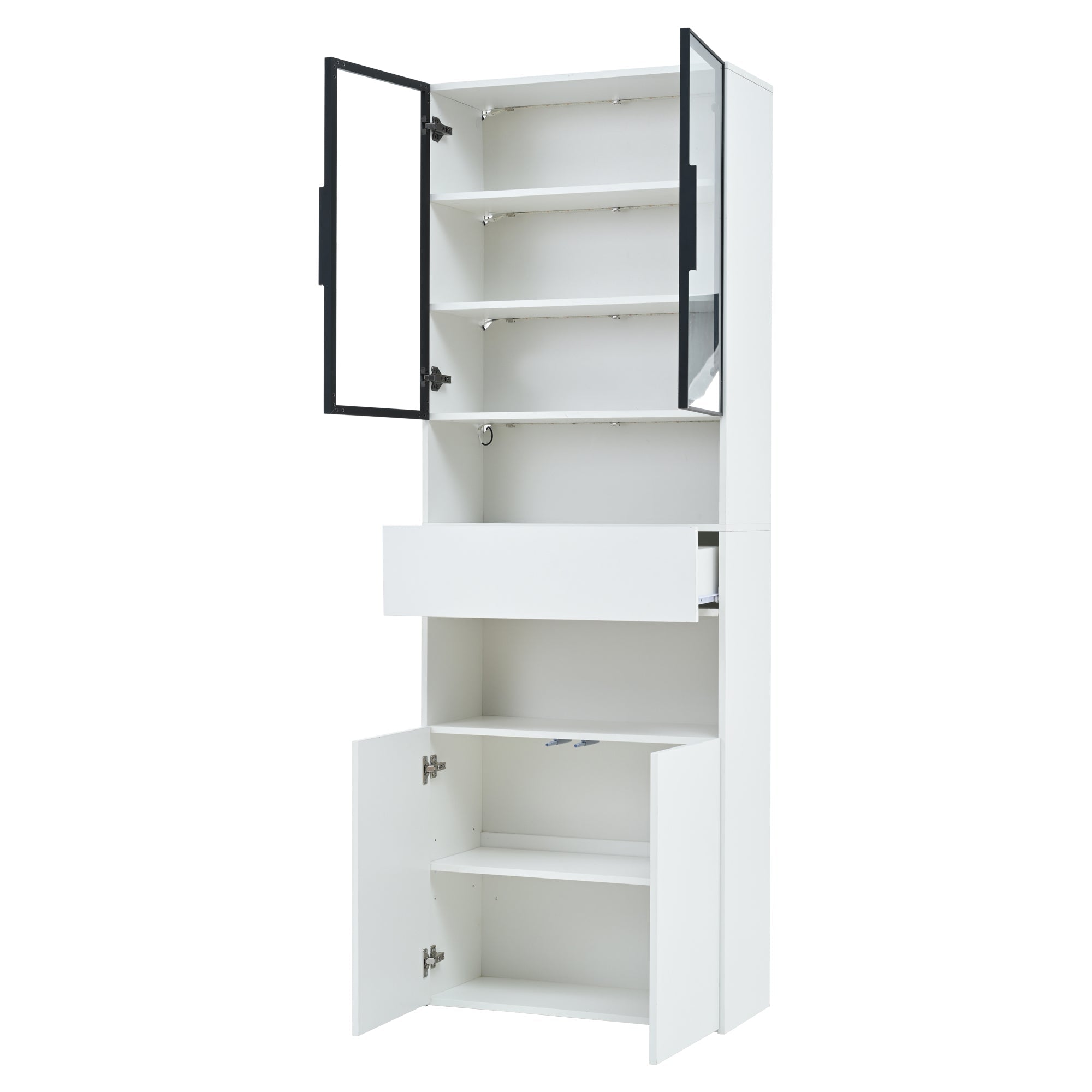Logidon vitrinekast 70x30x200 cm witte LED glazen vitrinekast met lade