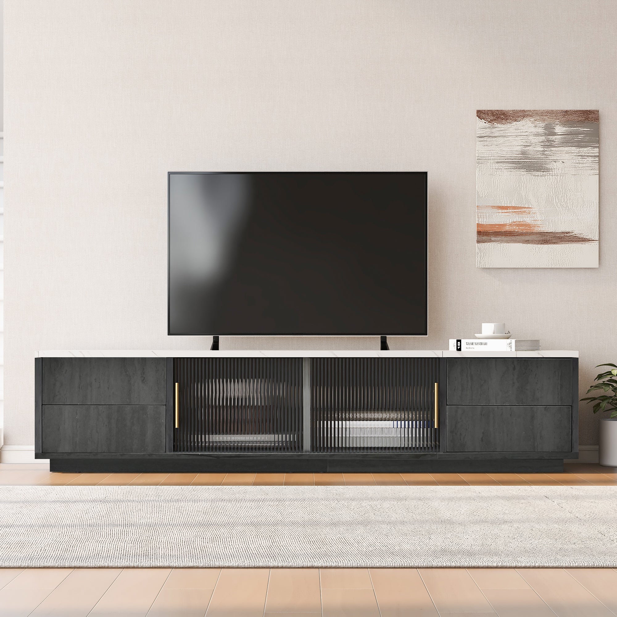 Logidon Deluxe TV-meubel 160 cm grijze marmerlook laden met openklapbare lades