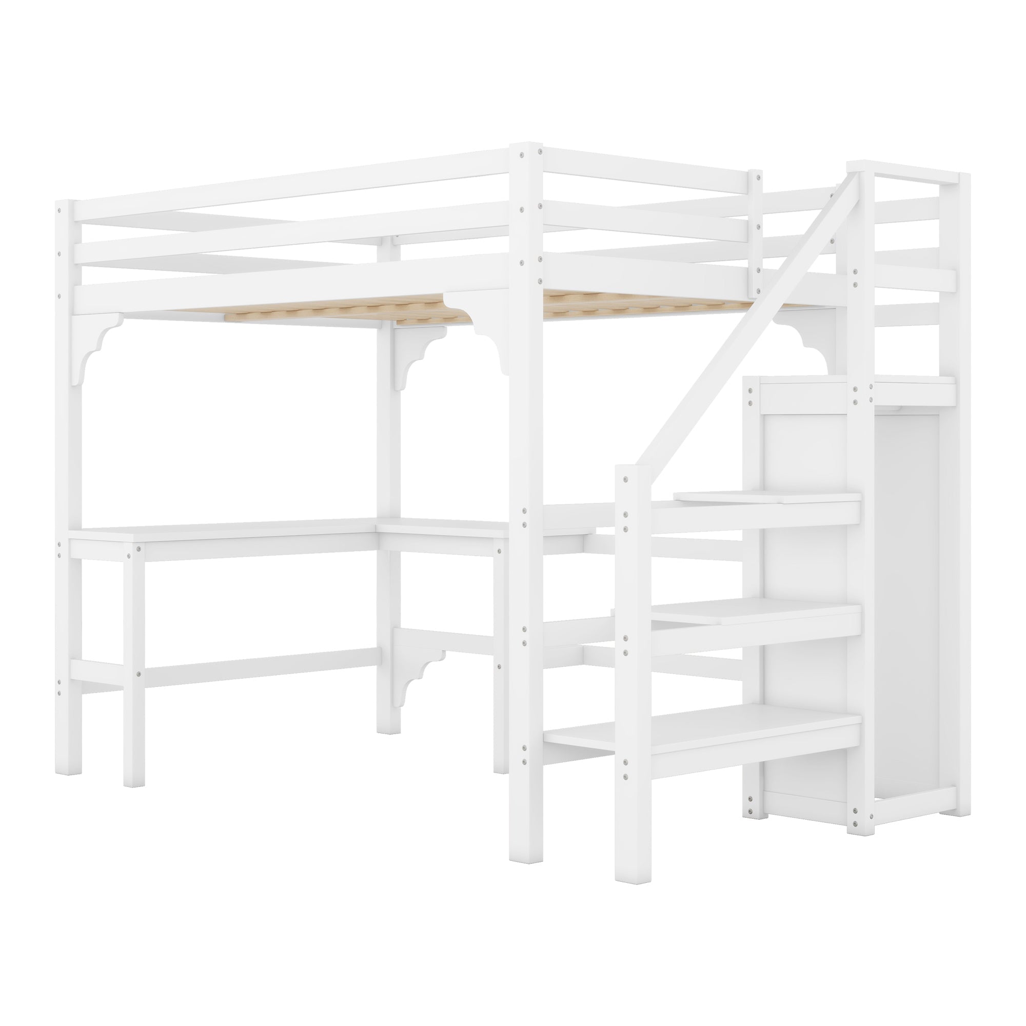 Logidon hoogslaper 140x200 cm wit met L-vormig bureau en opbergruimte